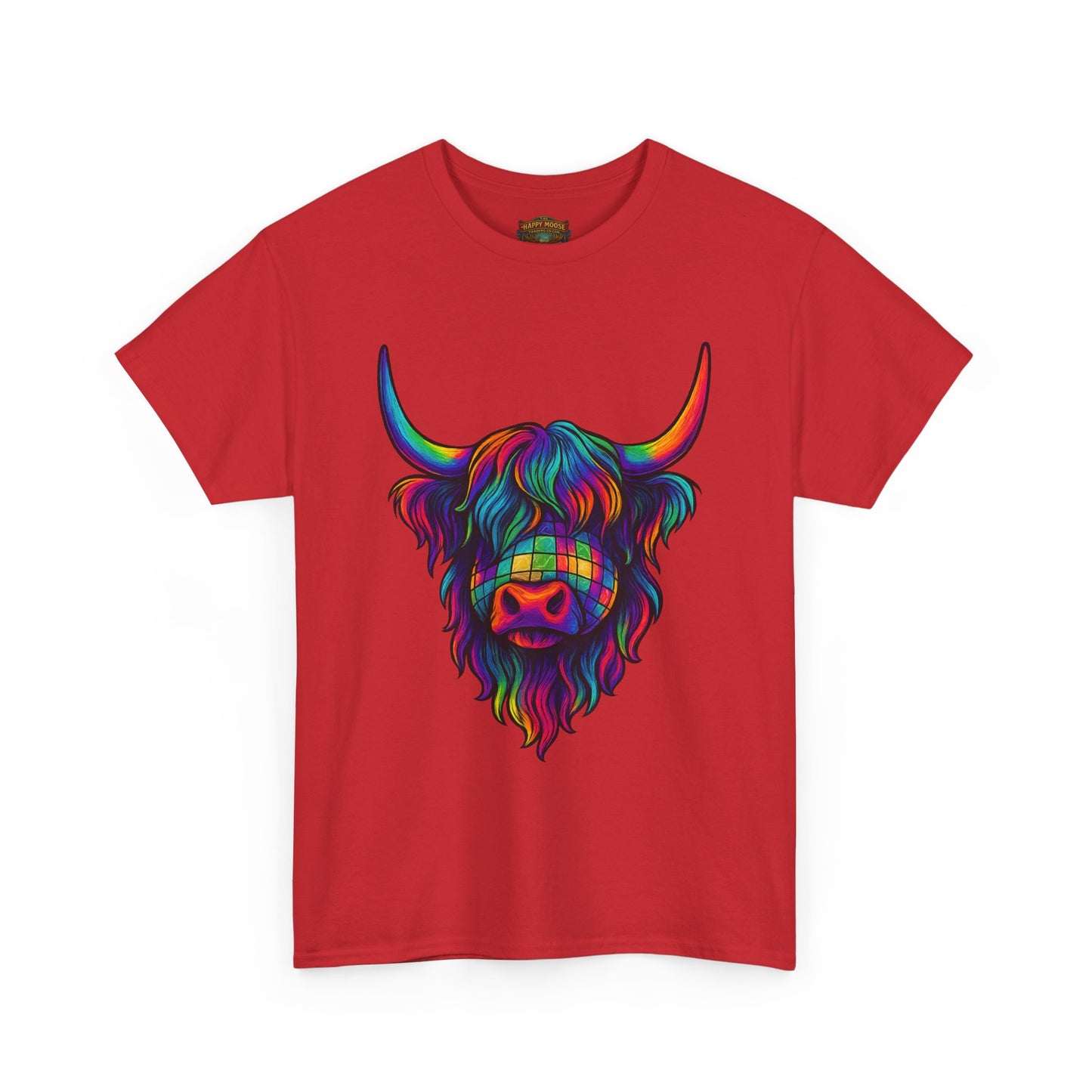 Highland Cow Graphic Tee — Colorful Psychedelic Scottish Highland Cattle T-Shirt
