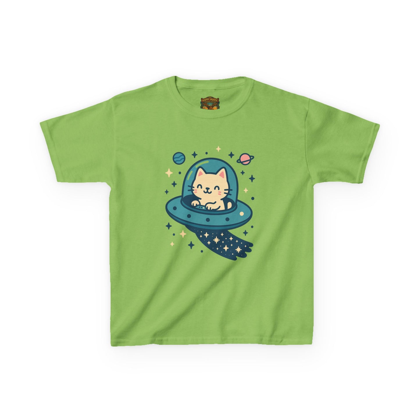 Kids Tee — Cute Cat in UFO Space Shirt