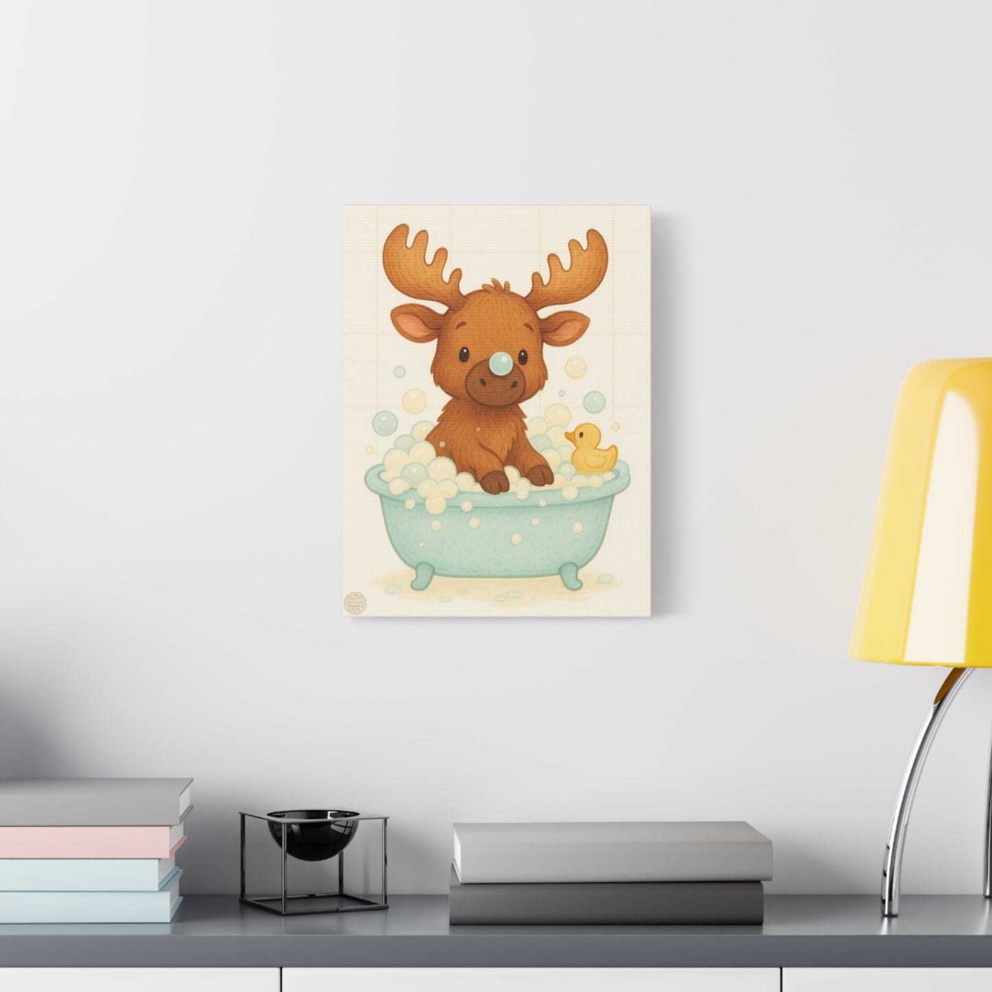 Cute Moose Baby Bath Matte Canvas Wall Art — Nursery Decor