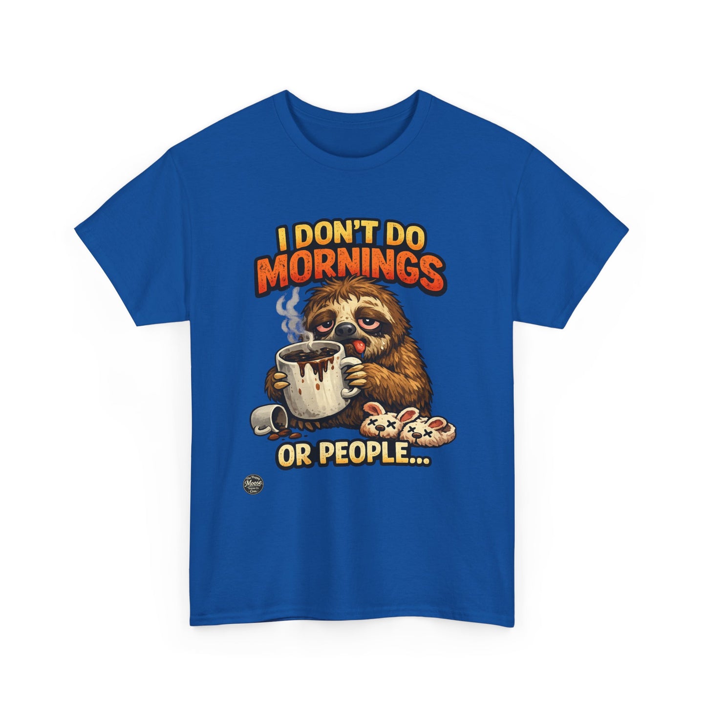 Sloth 'I Don't Do Mornings or People' Graphic Tee - Funny Coffee Shirt for Lazy Morning Lovers