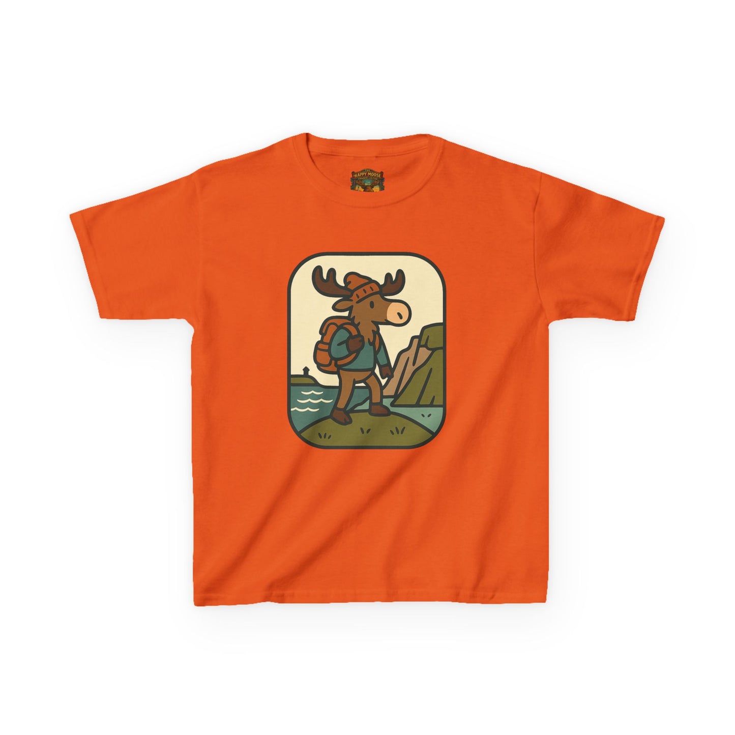 Kids Hiking Moose T‑Shirt — Cute Adventure Backpacker Tee for Boys & Girls