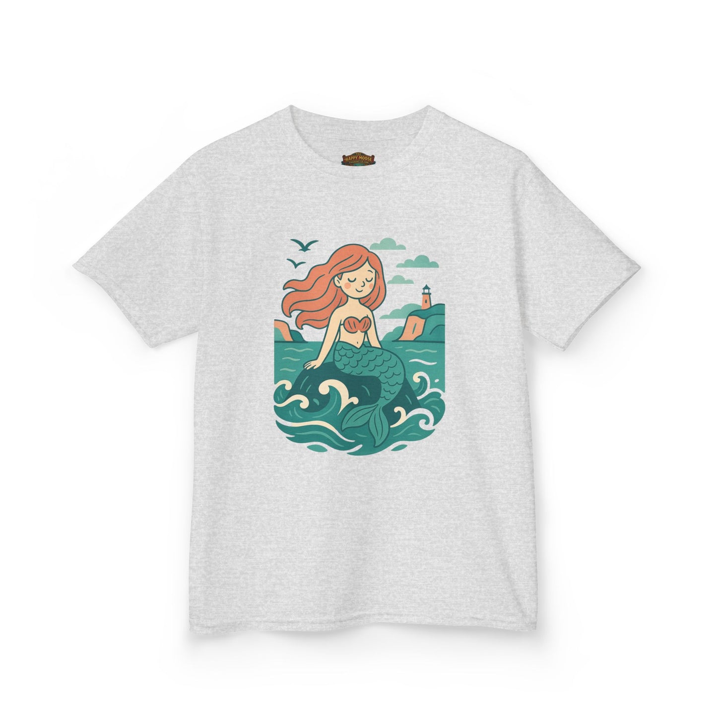 Kids Mermaid Graphic Tee — Cute Redhead Mermaid Ocean Illustration