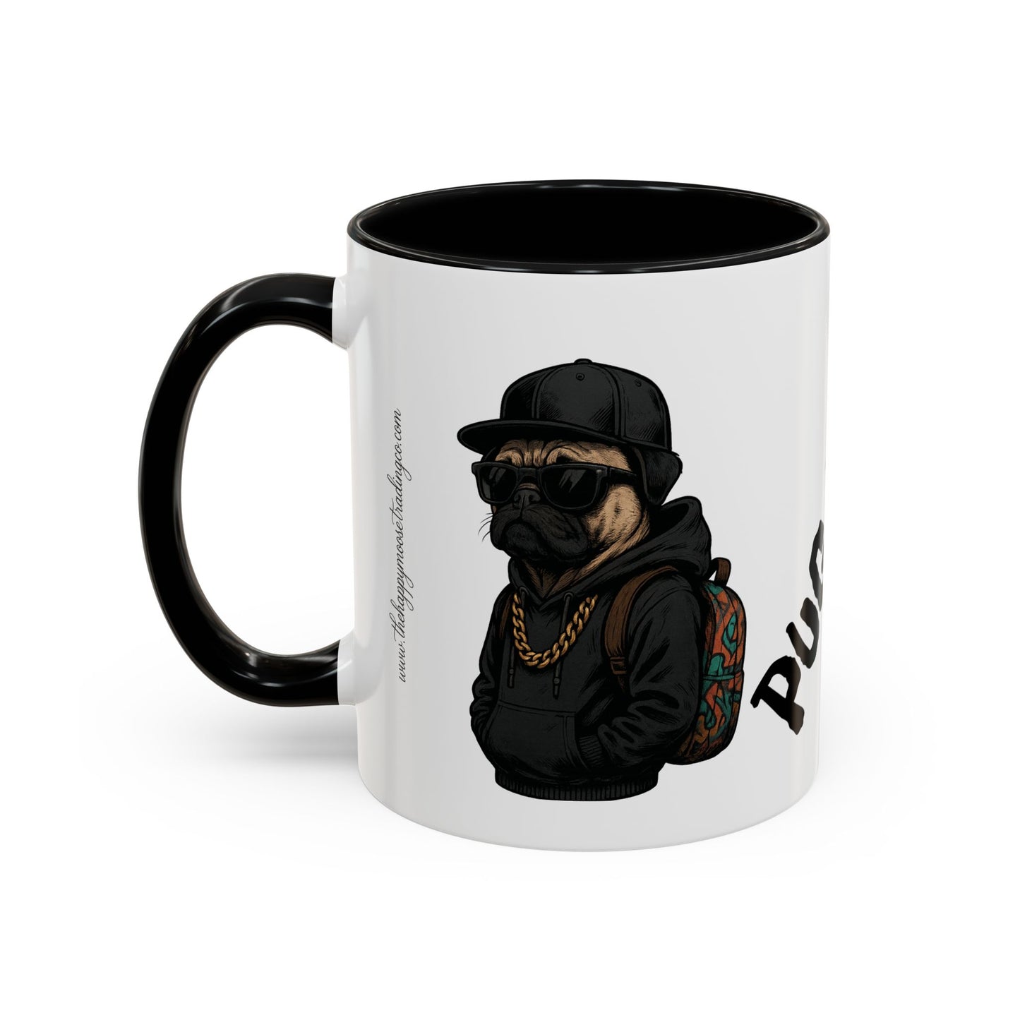Pug Mug — Red Accent Coffee Mug with Hipster Pug Illustration (11/15oz)