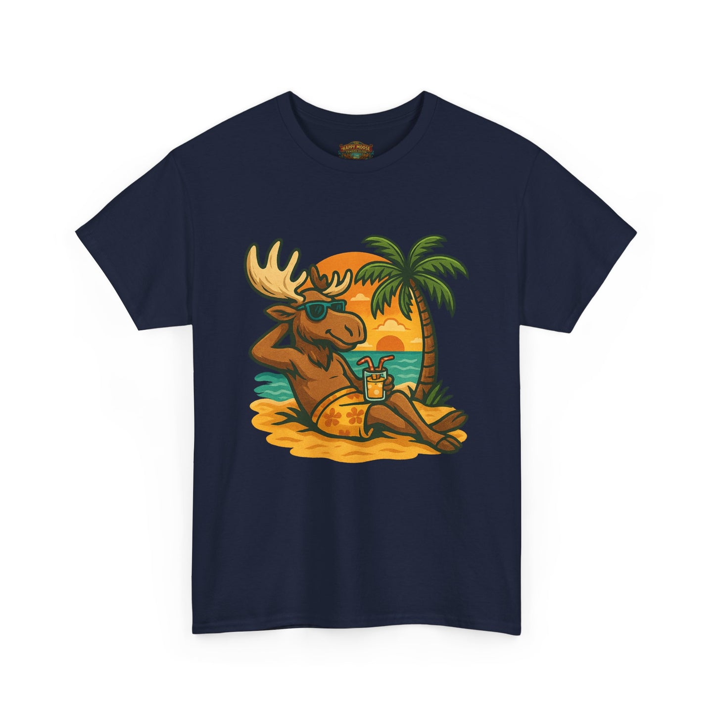 Moose Beach Vacation T-Shirt — Relaxing Tropical Moose Graphic Tee