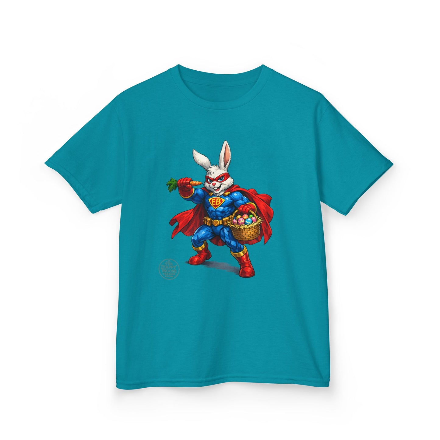 Kids Superhero Bunny T‑Shirt — Easter Basket & Carrot Costume