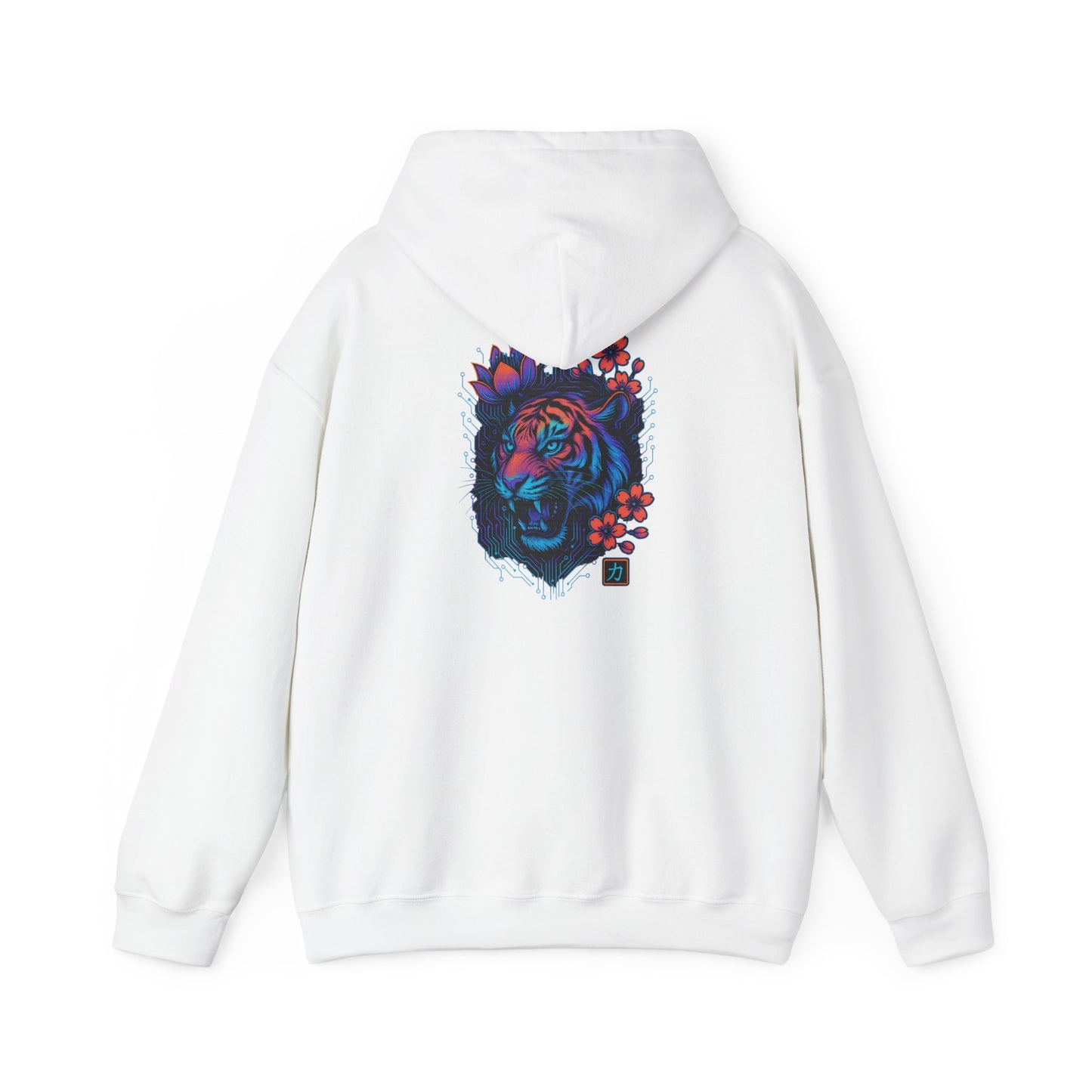 Neon Floral Tiger Hoodie — Artistic Bold Tiger Portrait Sweatshirt