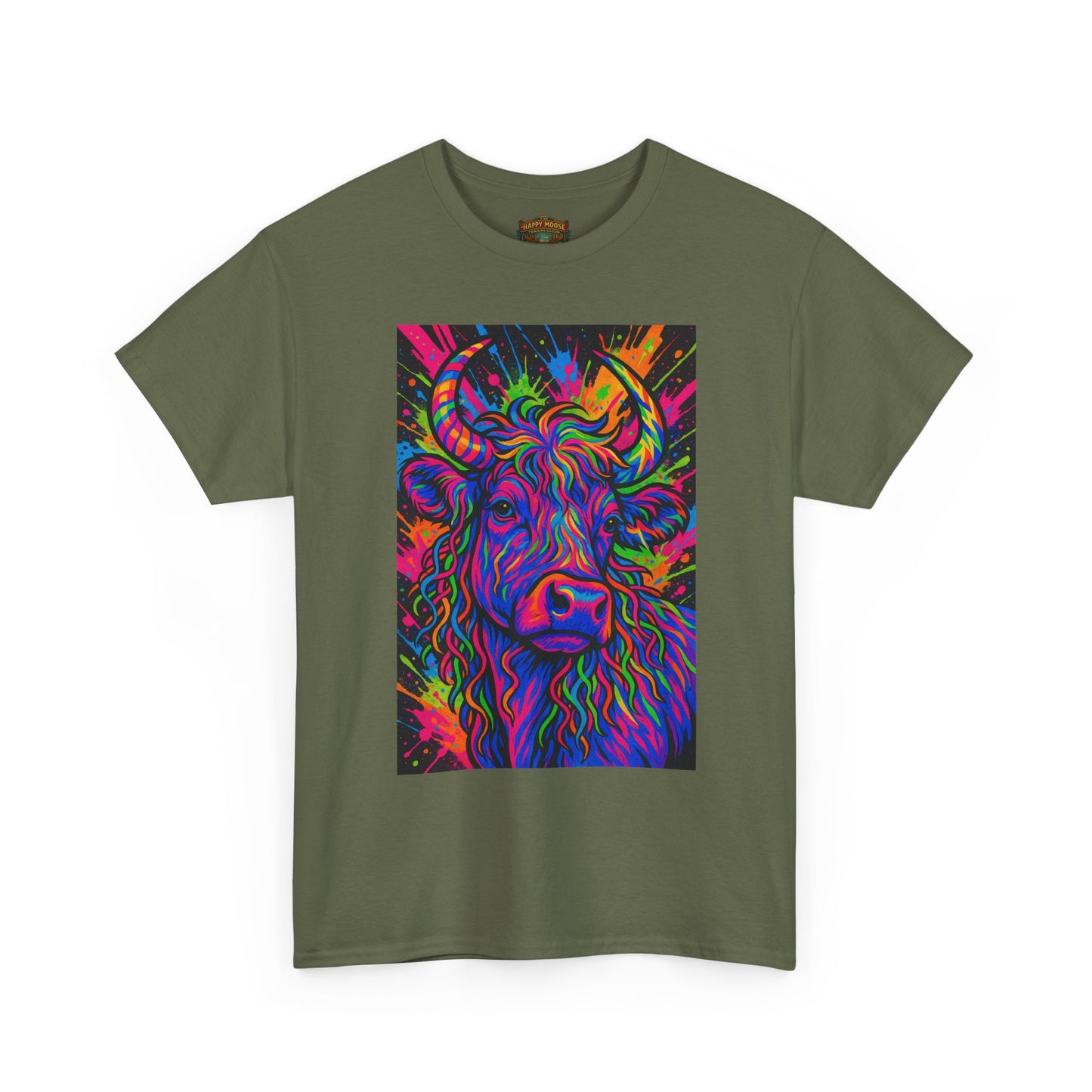 Psycadelic Highland Cow T-Shirt | Retro Rainbow Cow Art 1