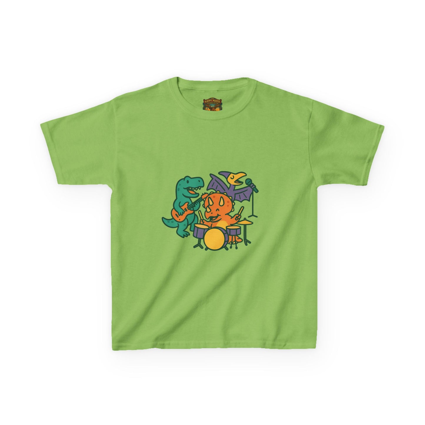 Kids Dino Band T‑Shirt — Cute Cartoon Dinosaur Drummer Tee for Boys & Girls