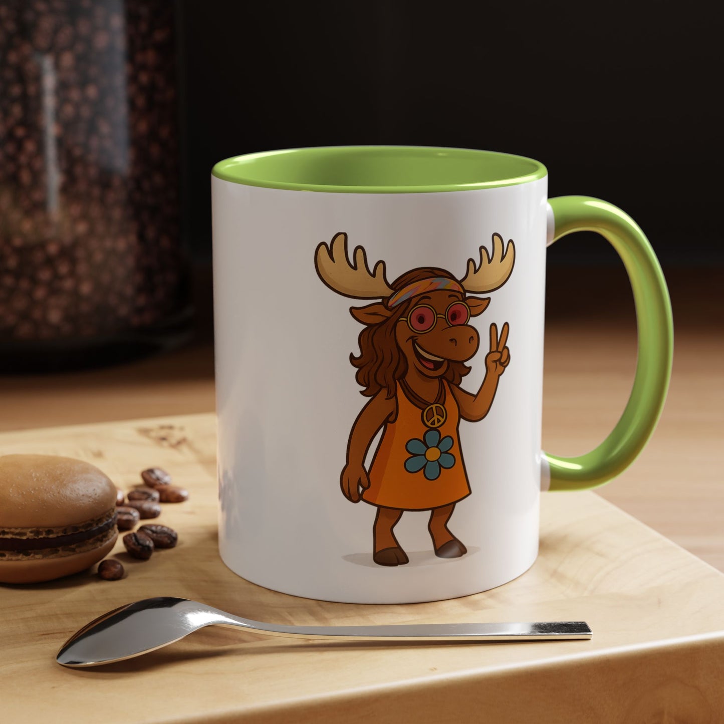 Hippie Moose Coffee Mug — Peace Sign Retro Moose Accent Mug (11/15oz)