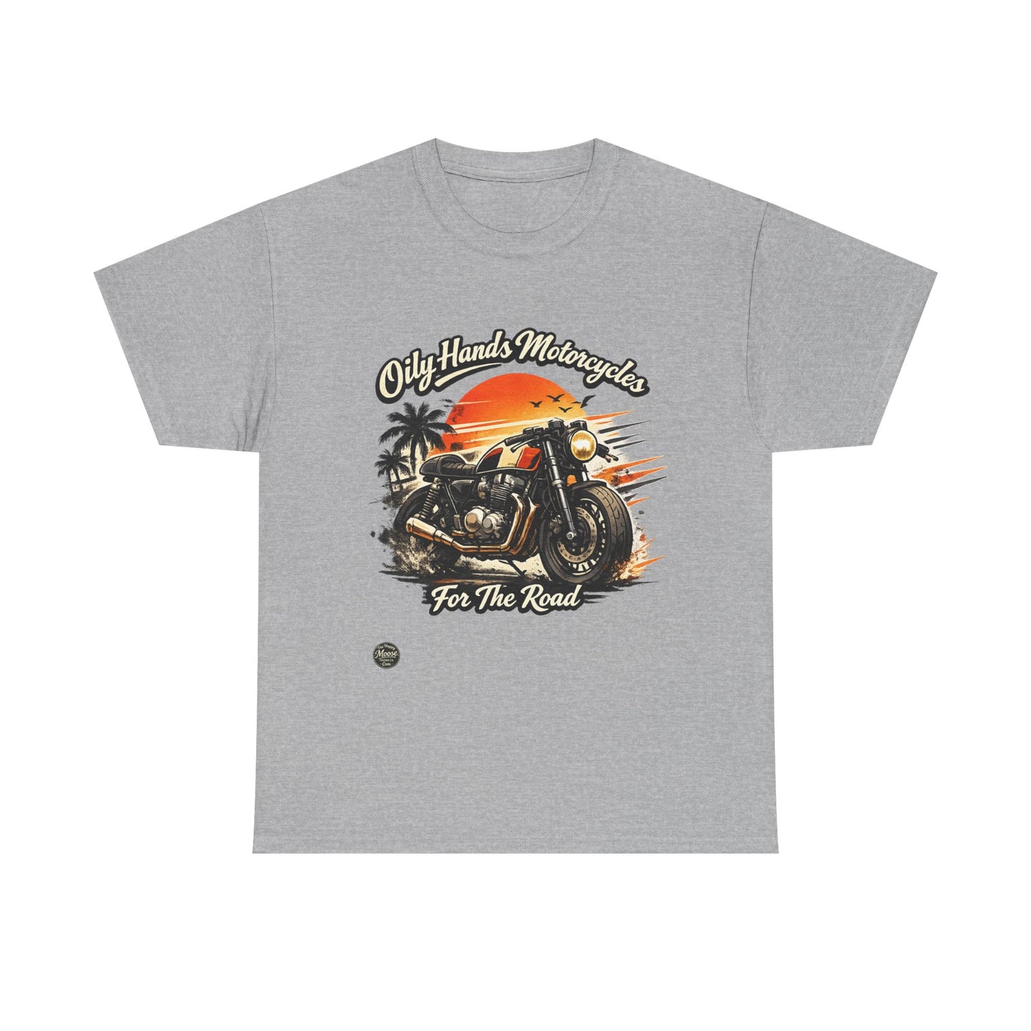 Oily Hands Motorcycle Sunset Tee — "Only Hands Motorcycles For The Road" Riding T-Shirt #001 E