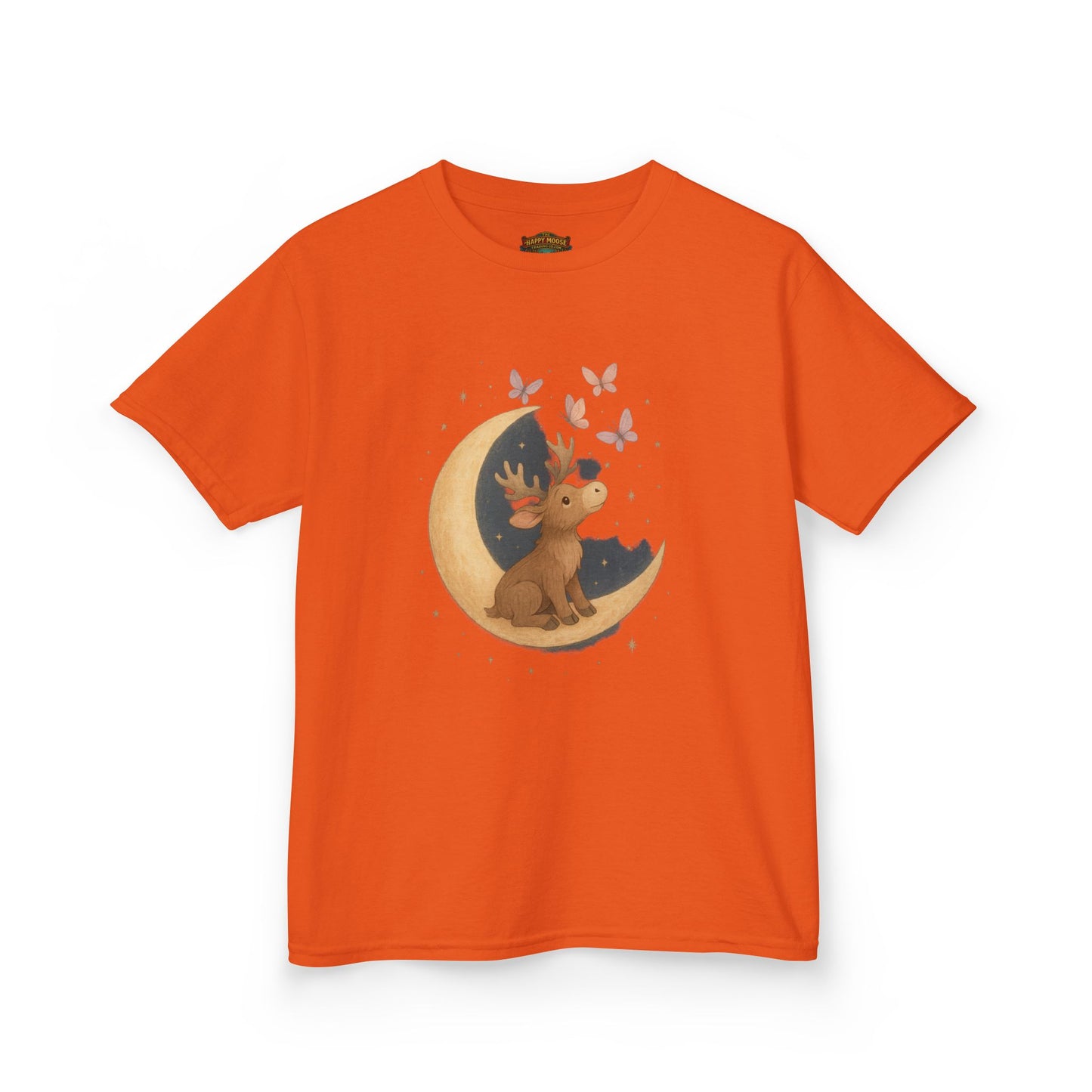 Kids Tee — Cute Puppy on Moon with Butterflies Graphic