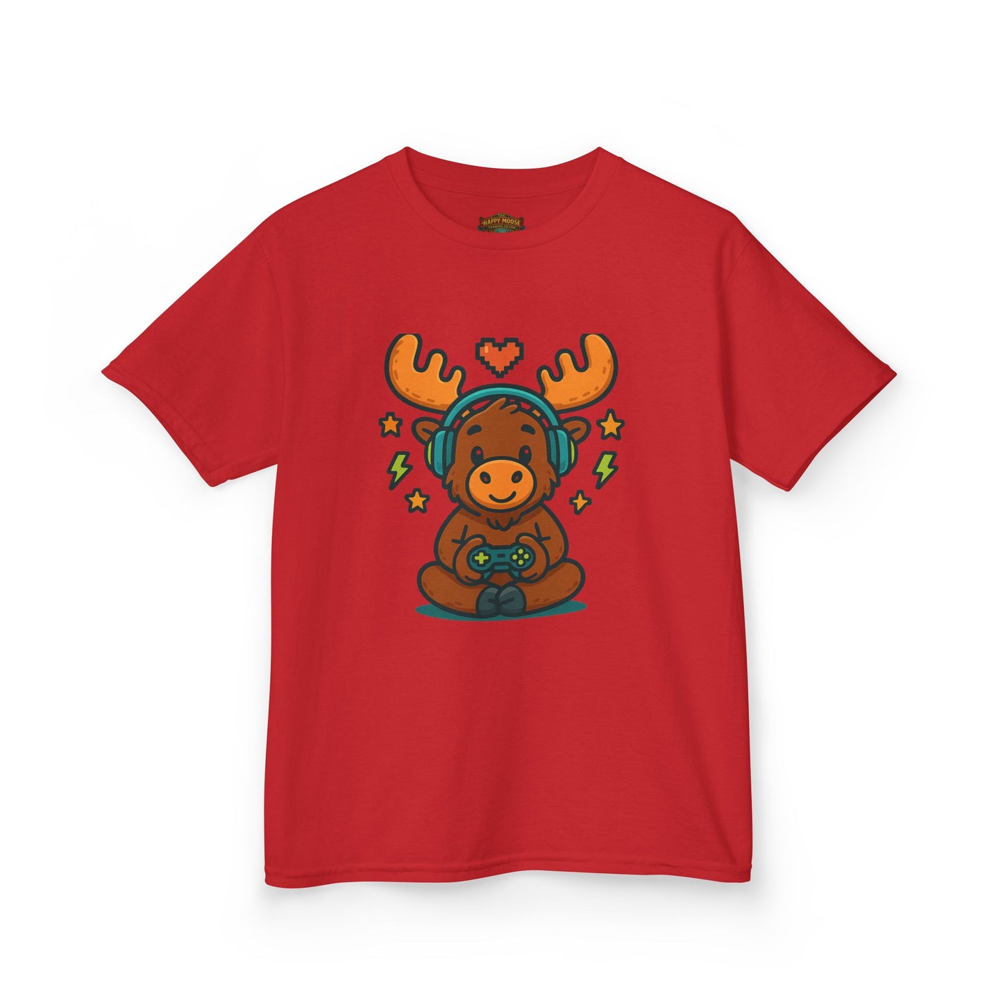 Kids Moose Gamer T‑Shirt — Cute Headset Moose with Controller