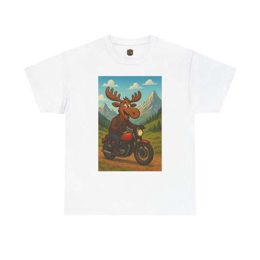Happy Moose Motorcycle T-Shirt | Vintage Biker Moose Illustration