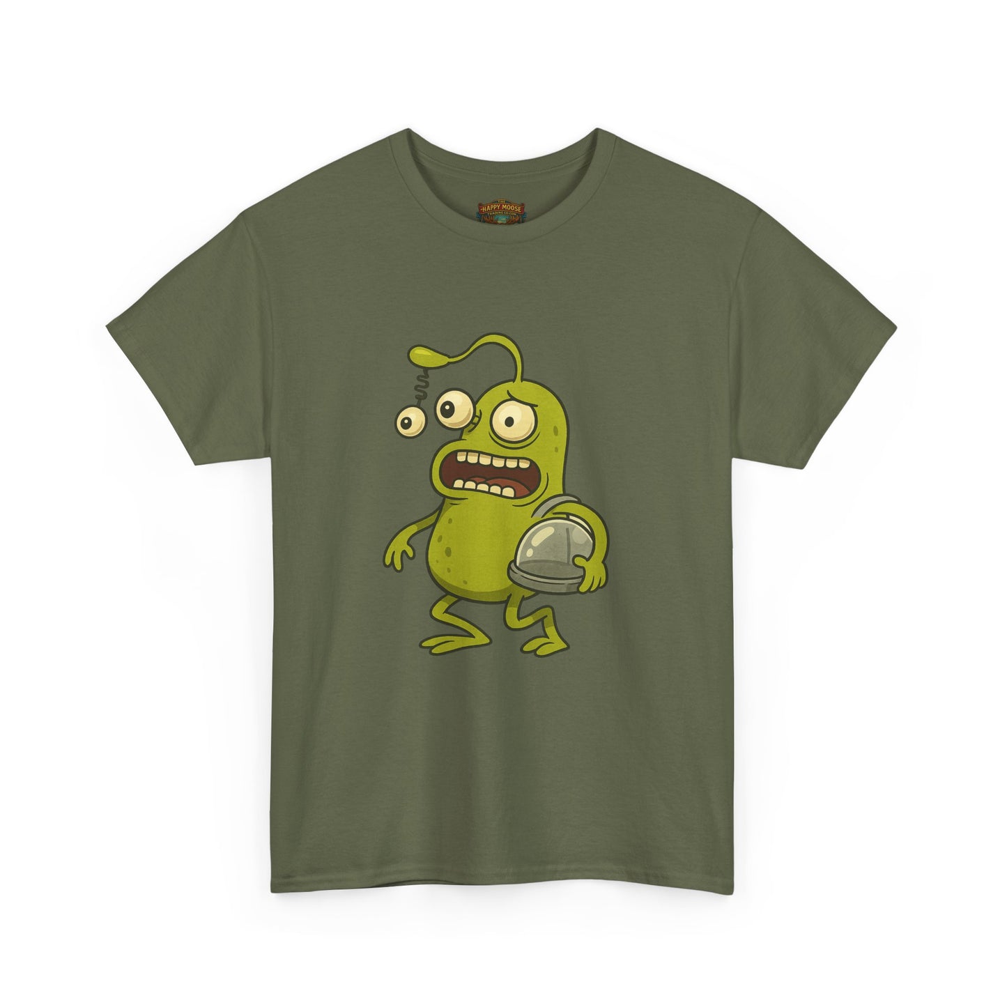 Green Alien Cartoon Tee | Funny Space Monster Illustration B
