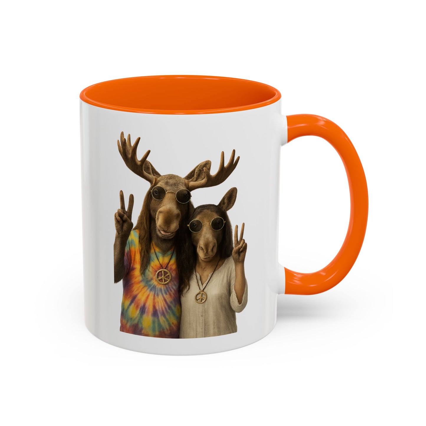 Peaceful Moose Couple Accent Coffee Mug — Hippie Tie-Dye Moose Peace Sign 11/15oz