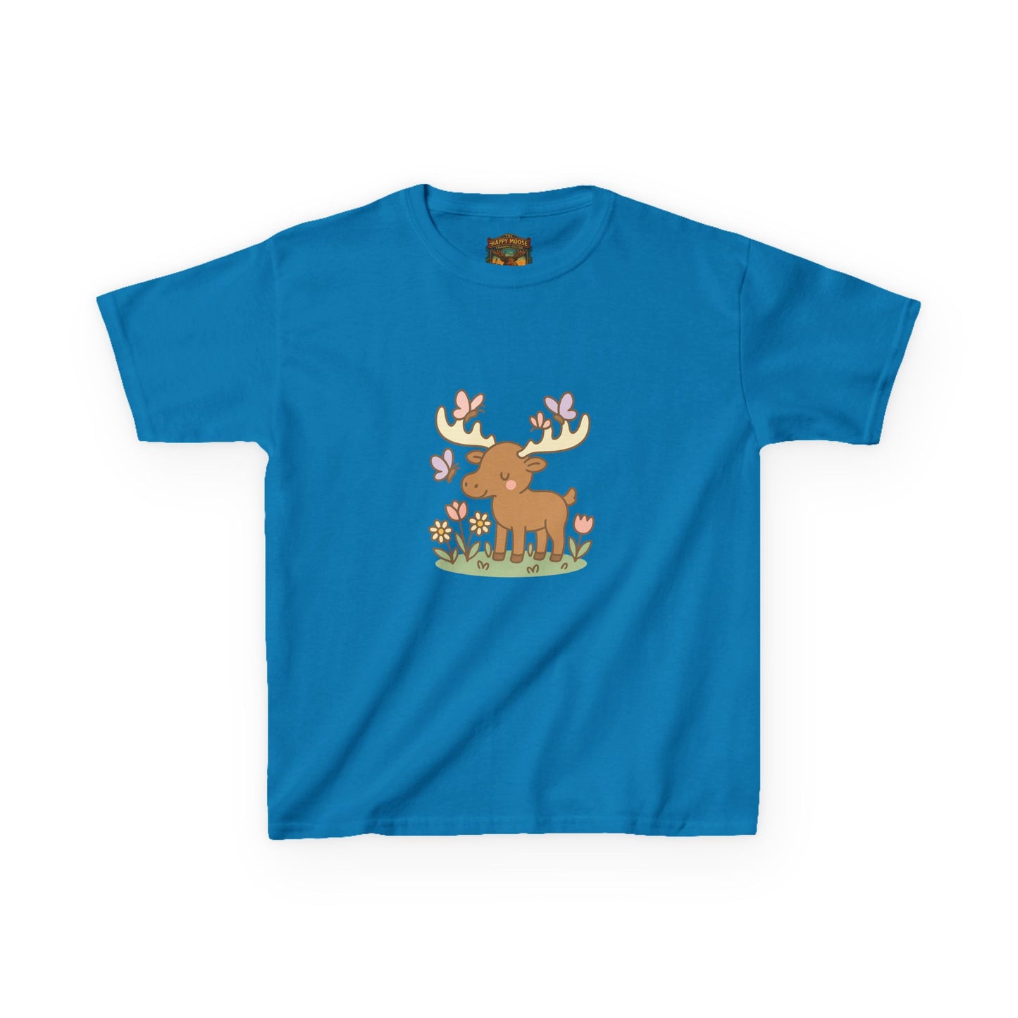 Kids T-Shirt — Cute Woodland Moose with Butterflies Kids Tee