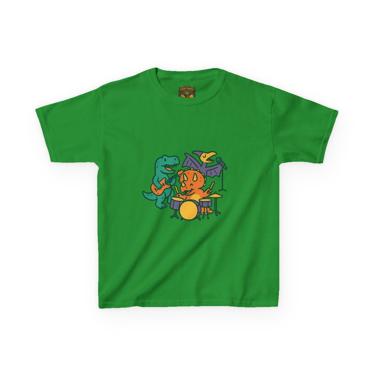 Kids Dino Band T‑Shirt — Cute Cartoon Dinosaur Drummer Tee for Boys & Girls