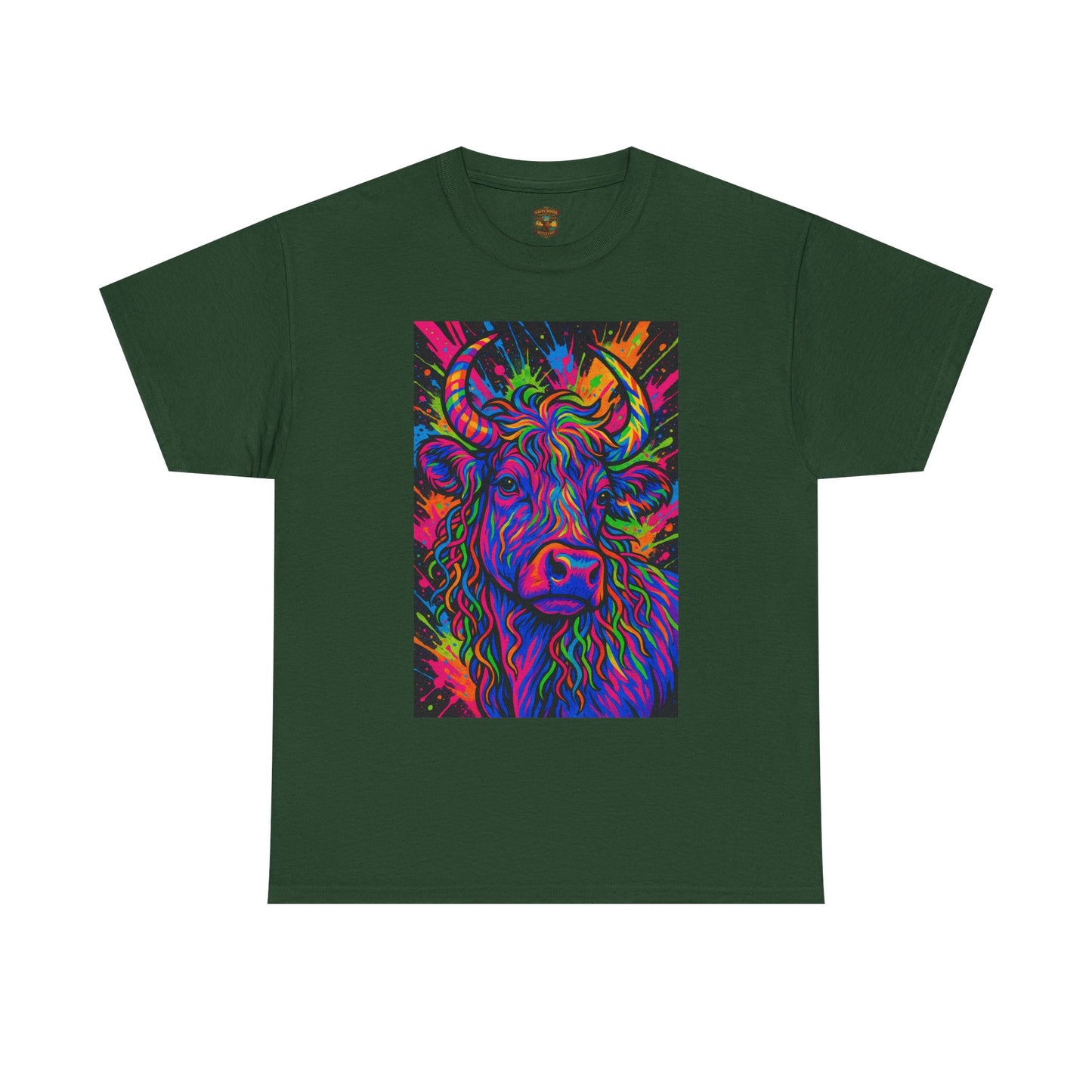 Psycadelic Highland Cow T-Shirt | Retro Rainbow Cow Art 1