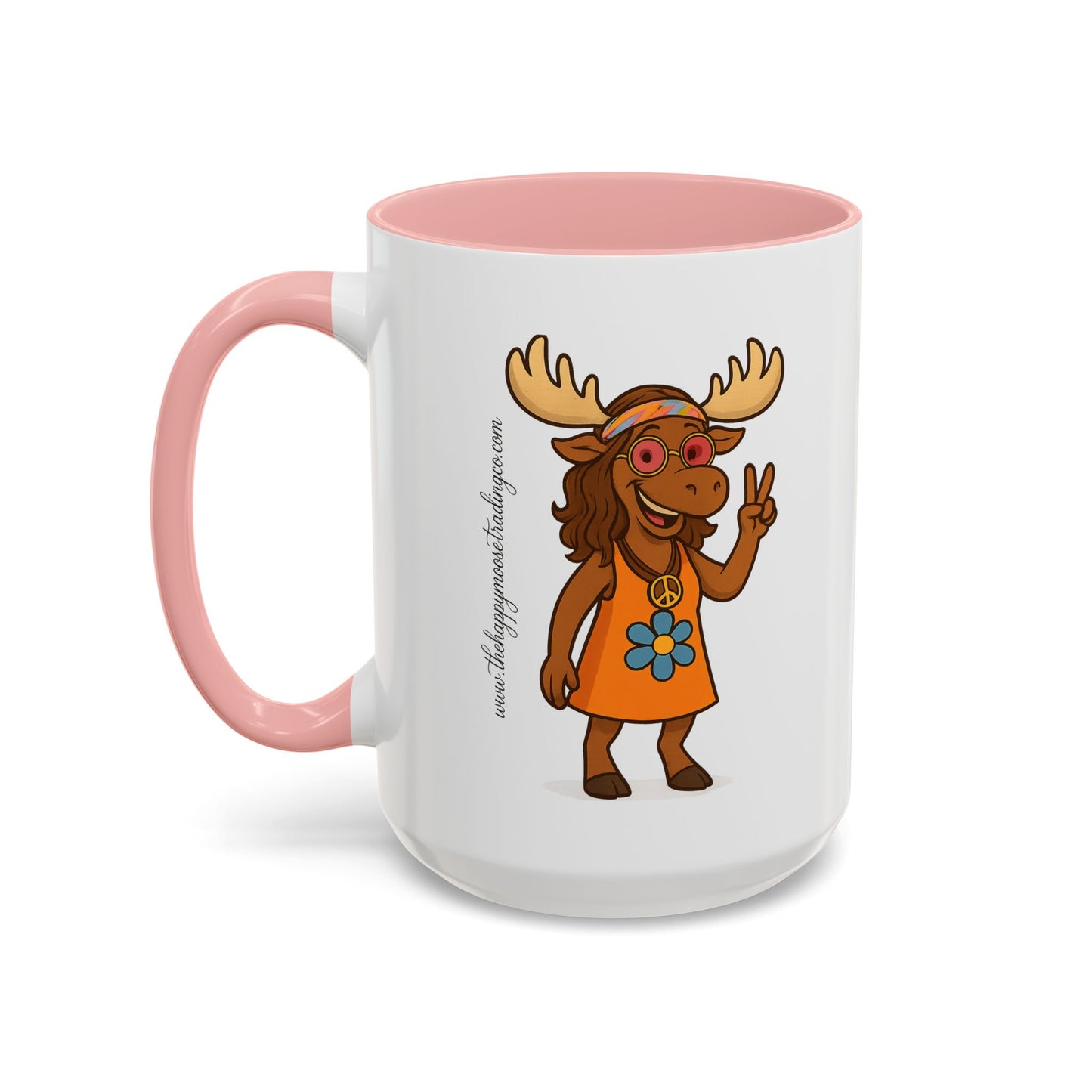 Hippie Moose Coffee Mug — Peace Sign Retro Moose Accent Mug (11/15oz)