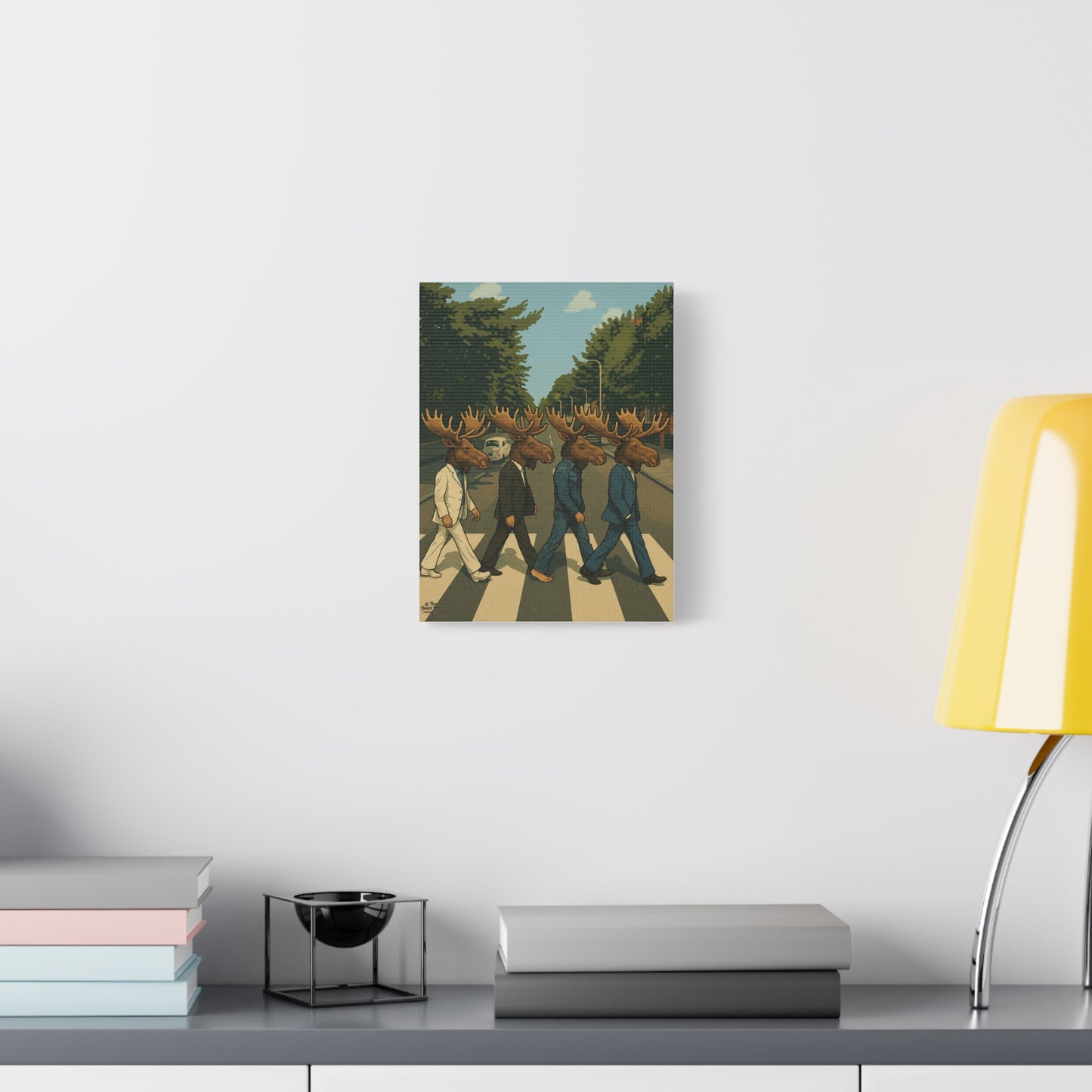Moose Crossing Canvas Print — Retro Abbey Road Parody Wall Art
