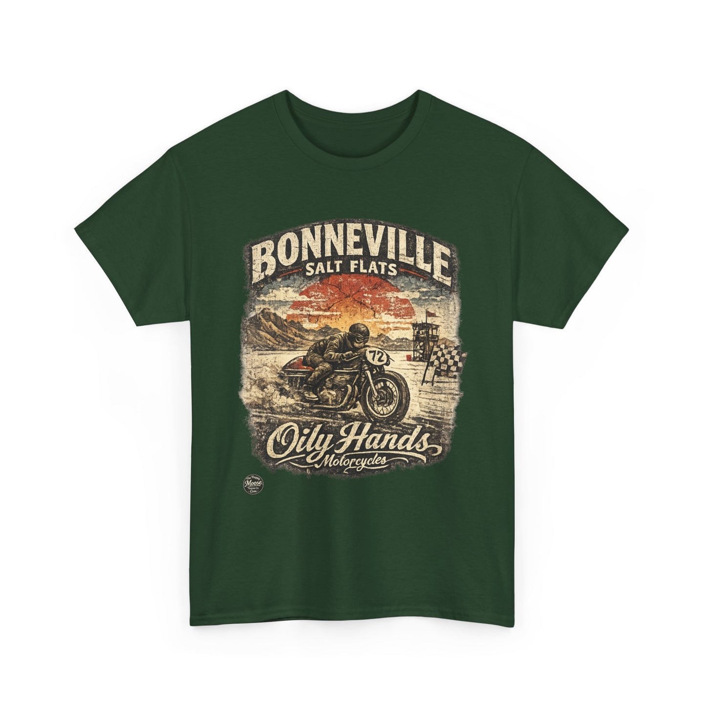 Oily Hands Bonneville Salt Flats Motorcycle Tee — Vintage Racing T-Shirt #006 E