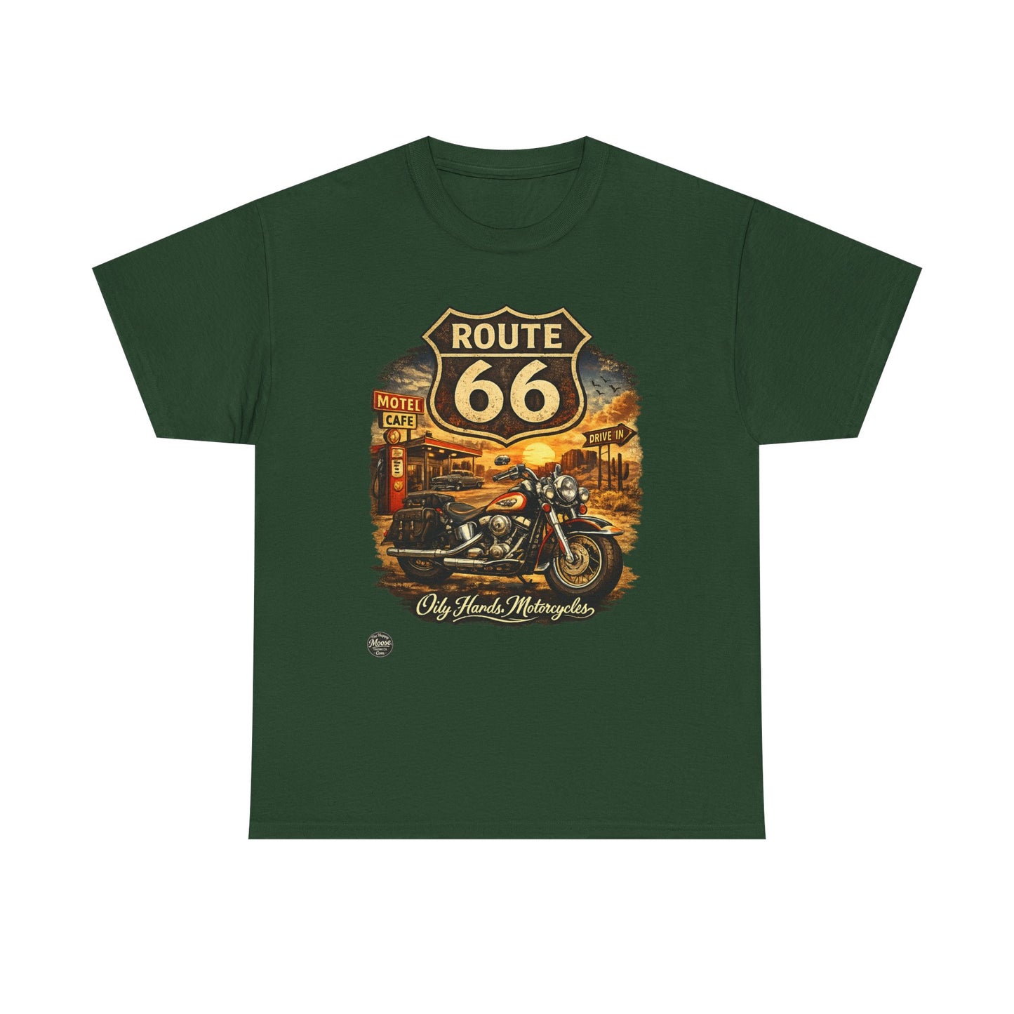 Oily Hands Route 66 Motorcycle Tee — Oily Hands Vintage Biker Retro Shirt #019 E