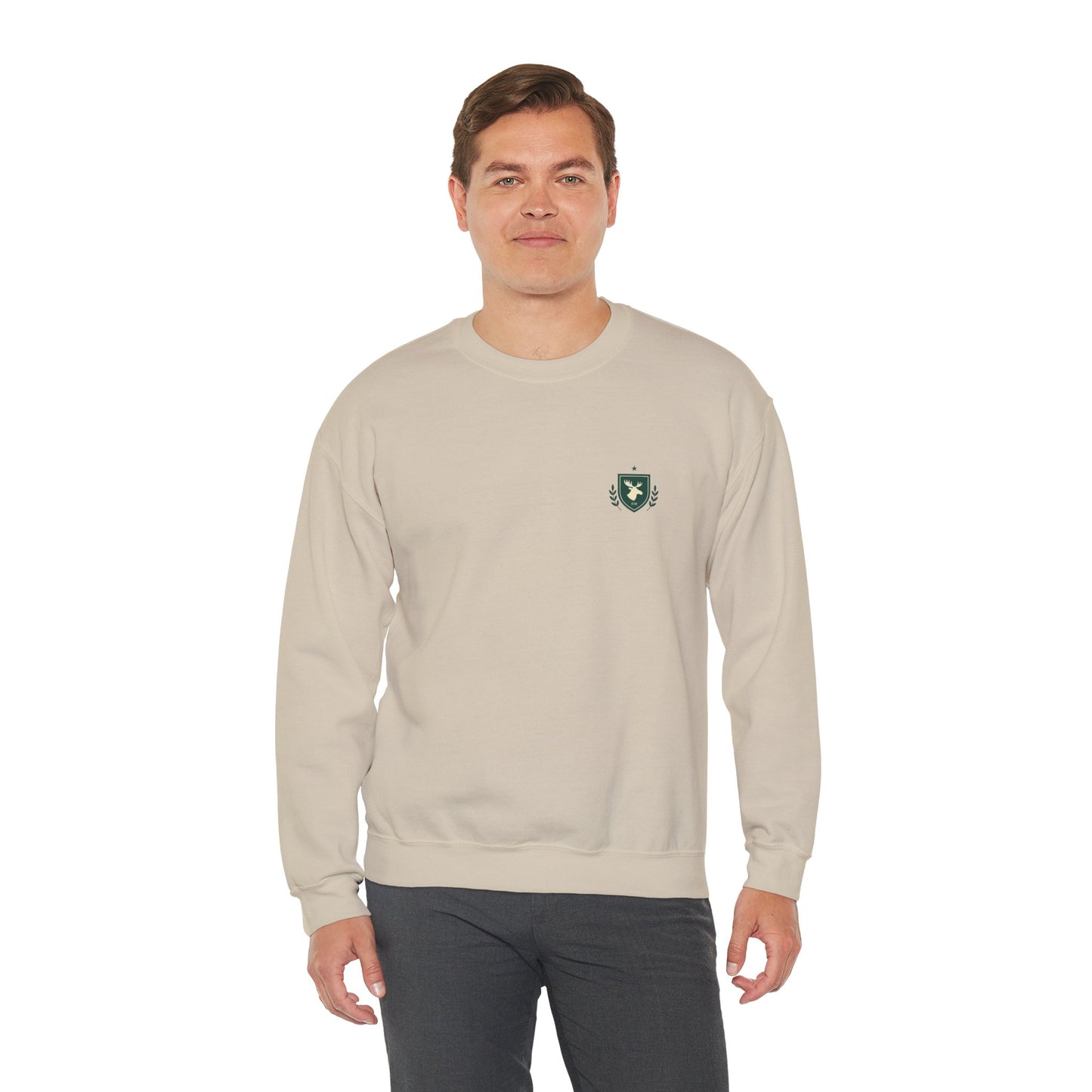 Embroidered Crest Crewneck Sweatshirt — Minimal Vintage Shield Logo