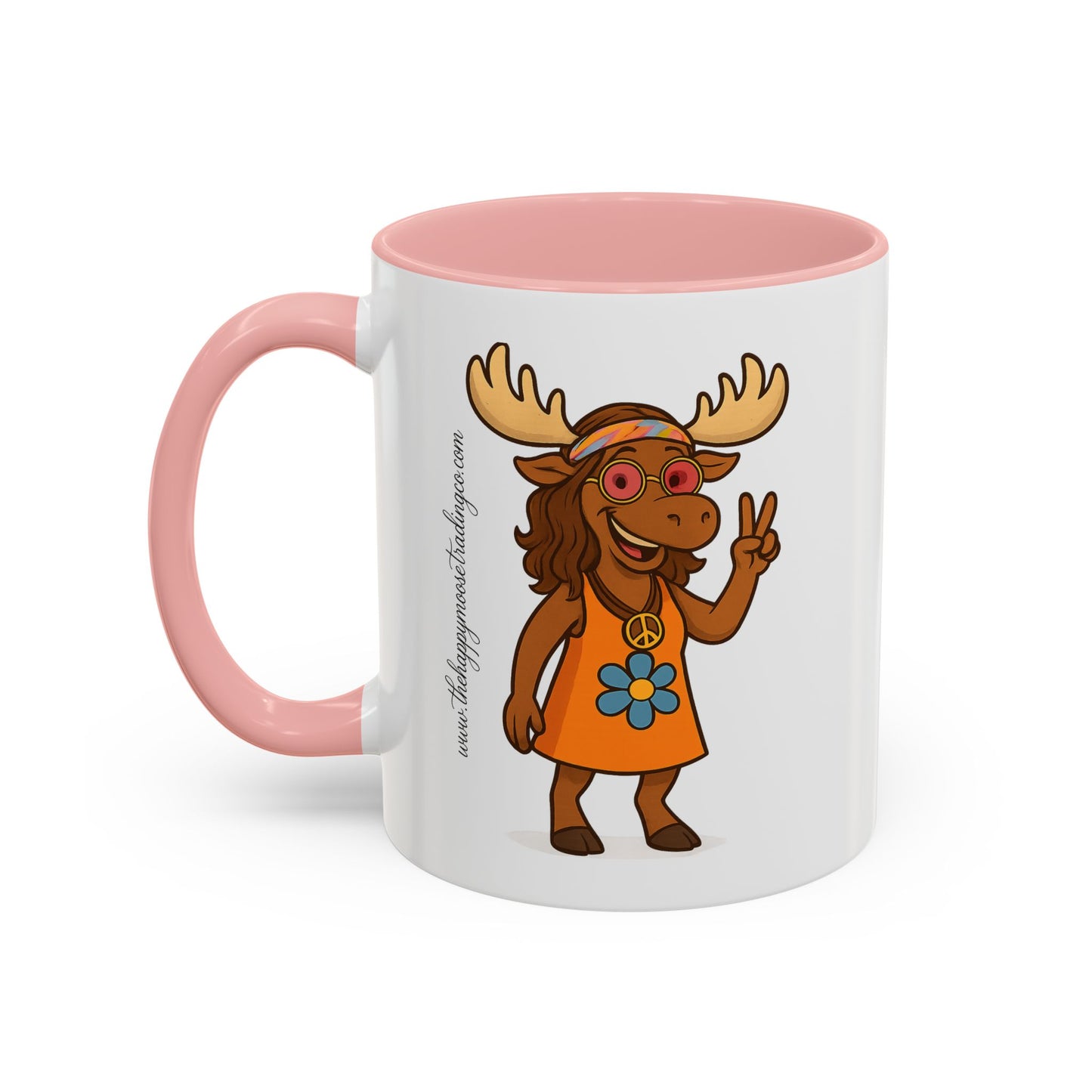 Hippie Moose Coffee Mug — Peace Sign Retro Moose Accent Mug (11/15oz)