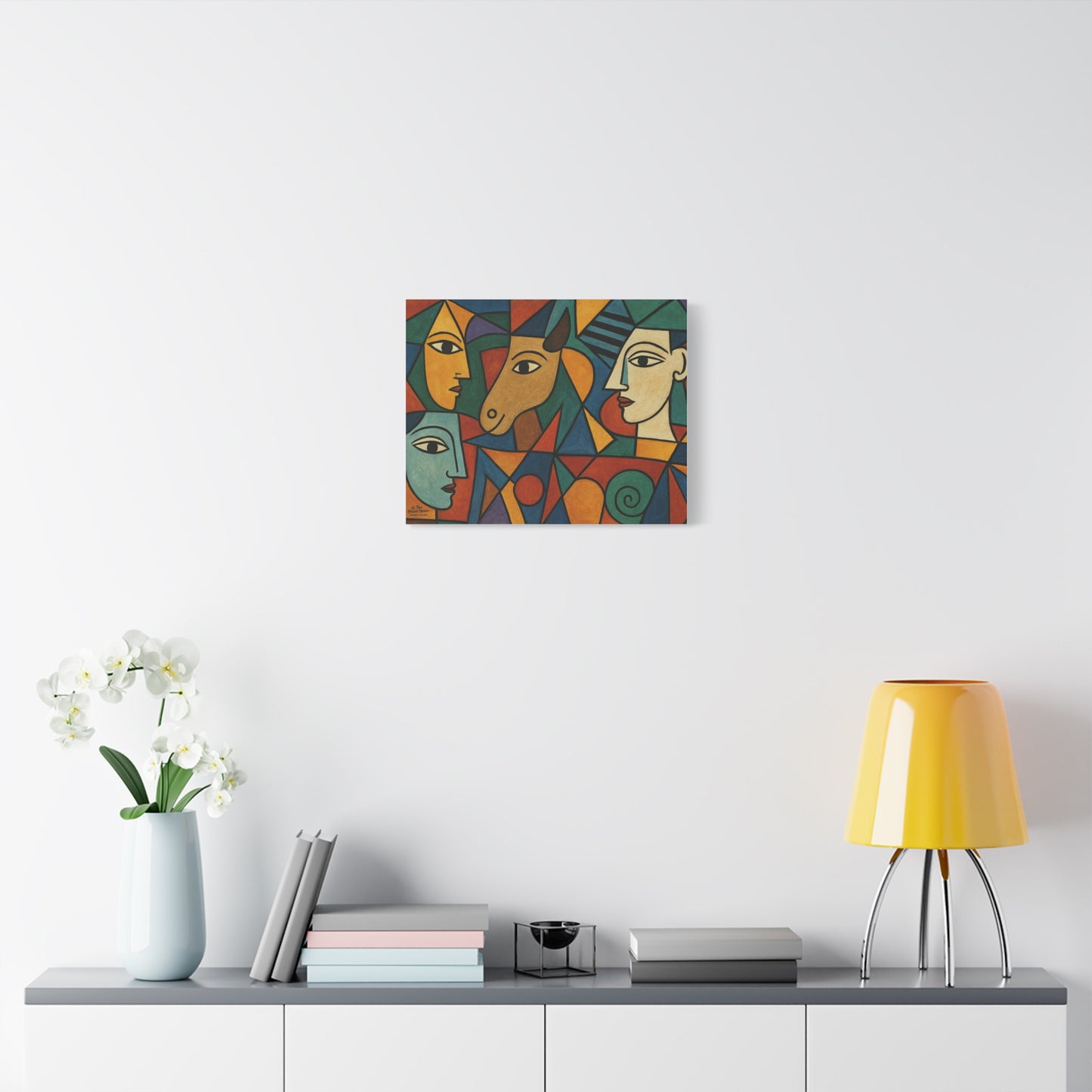 Abstract Cubist Faces Canvas Print — Colorful Stretched Wall Art