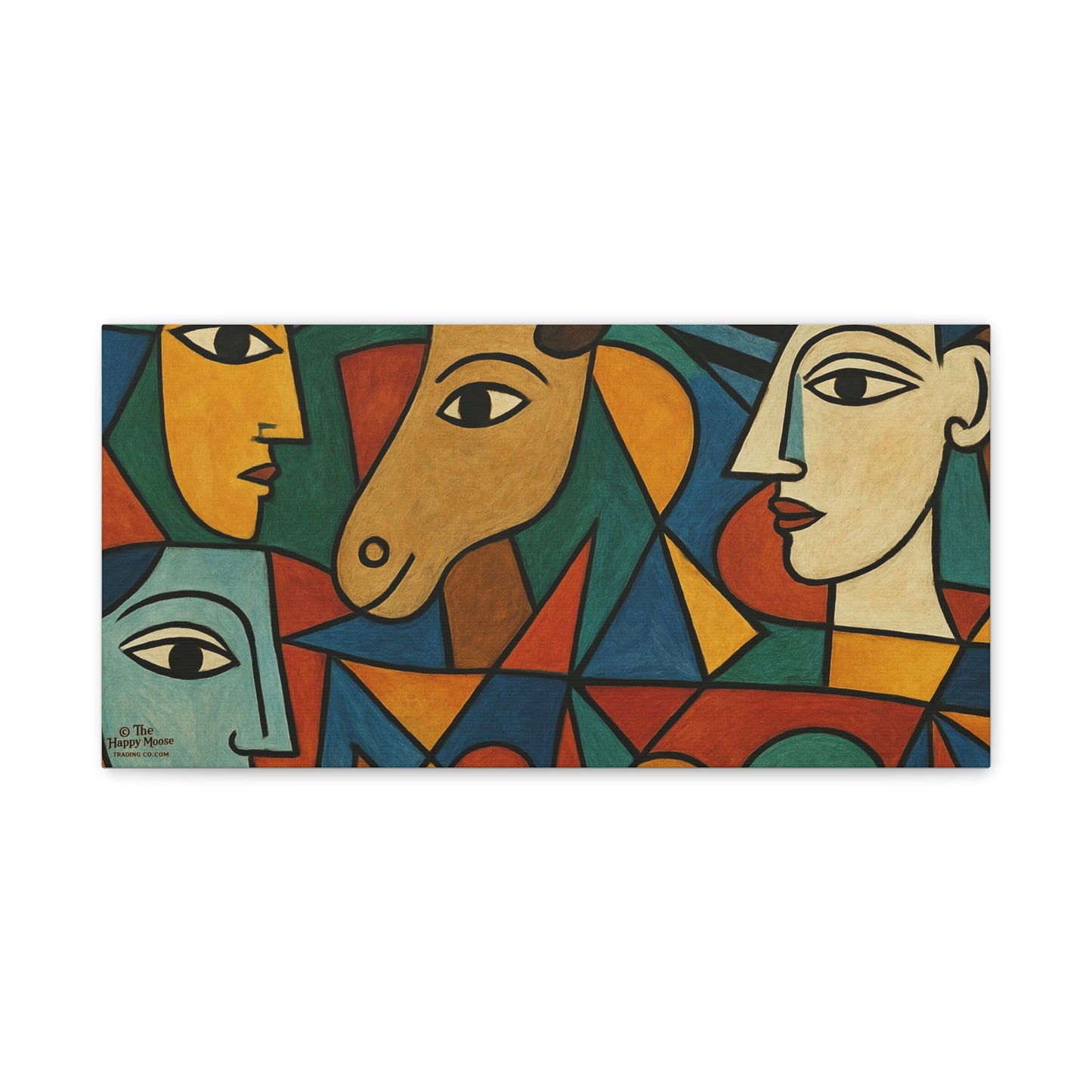 Abstract Cubist Faces Canvas Print — Colorful Stretched Wall Art