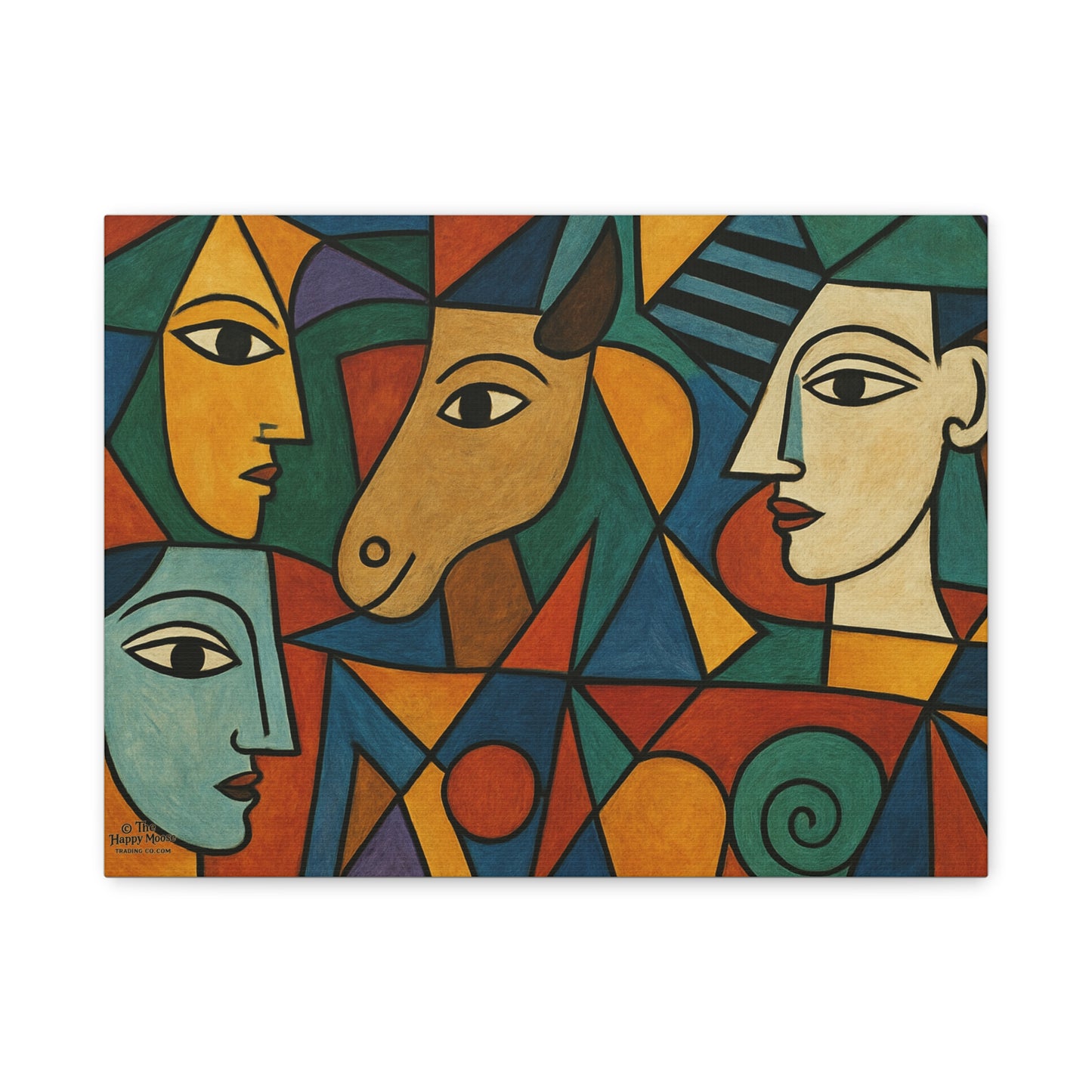 Abstract Cubist Faces Canvas Print — Colorful Stretched Wall Art