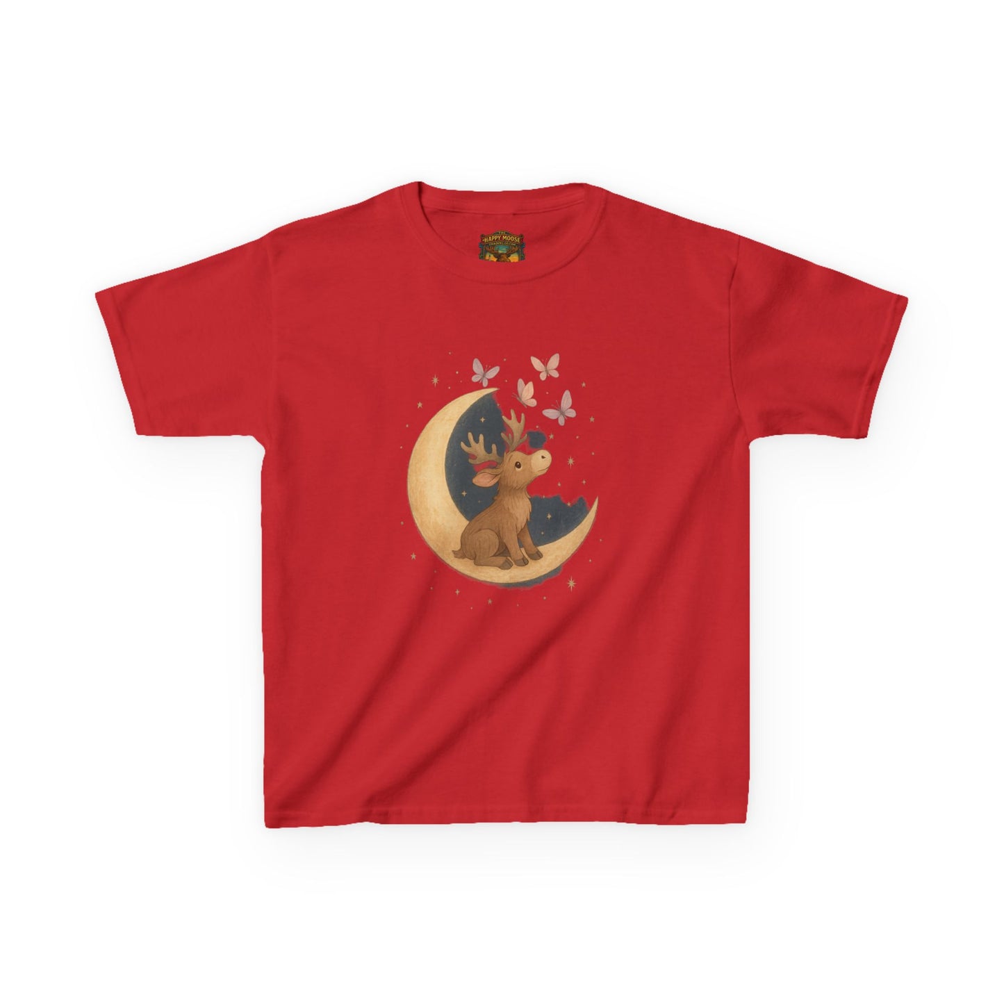 Kids Tee — Cute Puppy on Moon with Butterflies Graphic