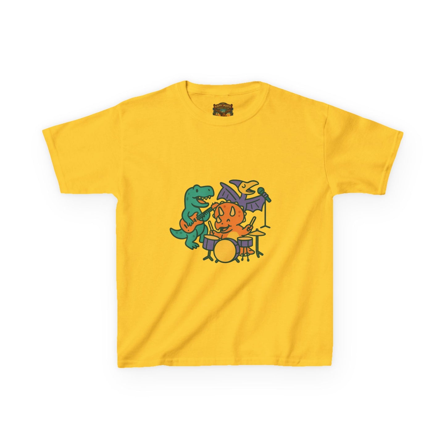 Kids Dino Band T‑Shirt — Cute Cartoon Dinosaur Drummer Tee for Boys & Girls