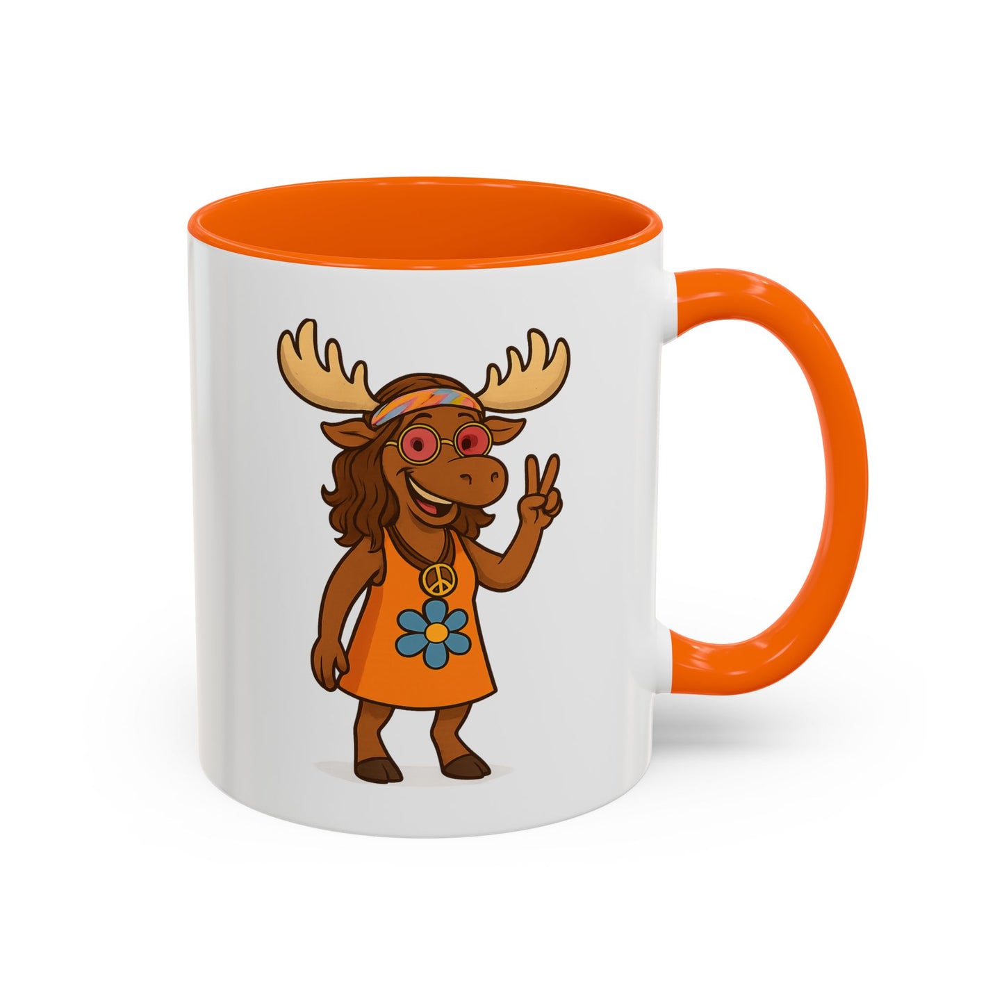 Hippie Moose Coffee Mug — Peace Sign Retro Moose Accent Mug (11/15oz)