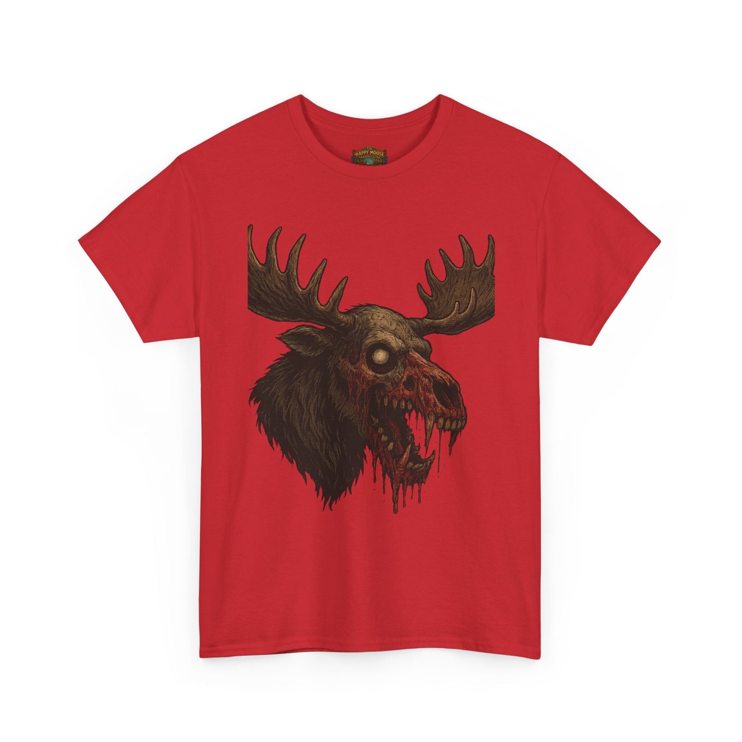 Horror Moose Skull Tee — Creepy Dripping Monster Head Graphic T-Shirt