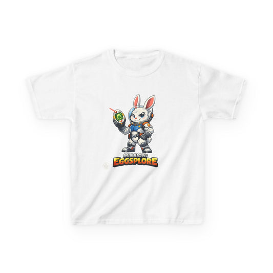 Kids Tee — 'Eggsplore' Bunny Space Explorer Graphic Shirt