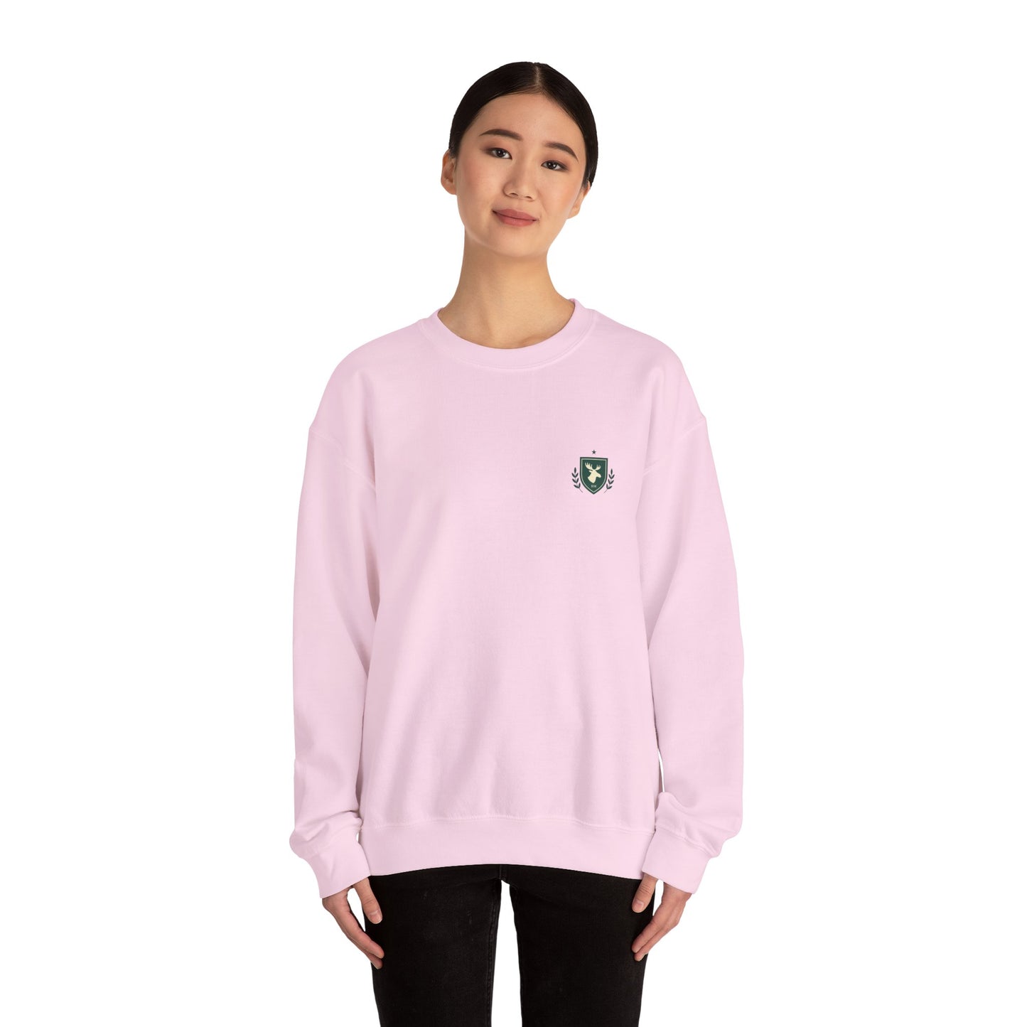 Embroidered Crest Crewneck Sweatshirt — Minimal Vintage Shield Logo