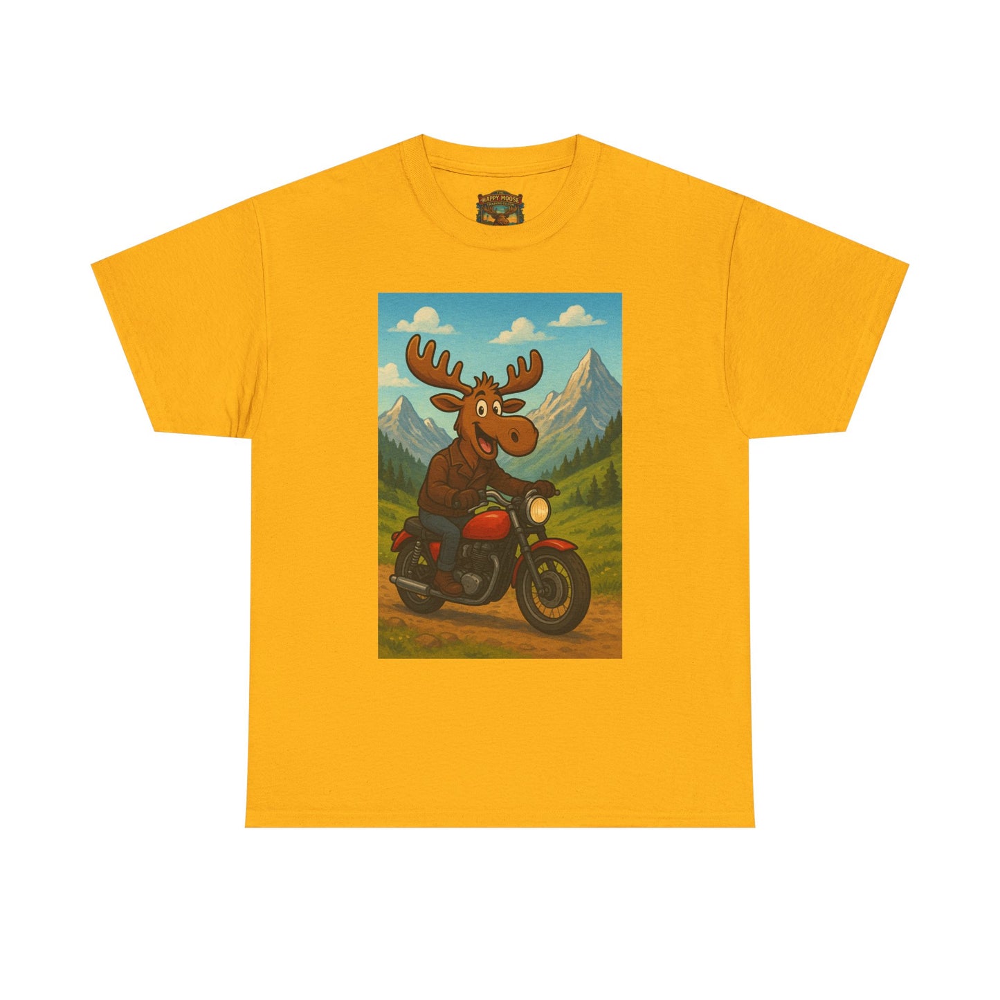 Happy Moose Motorcycle T-Shirt | Vintage Biker Moose Illustration