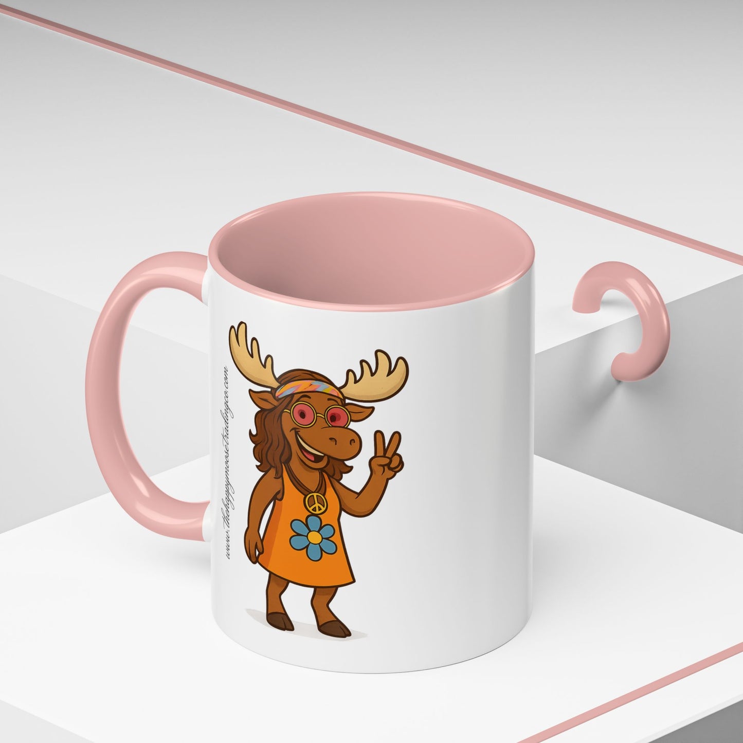 Hippie Moose Coffee Mug — Peace Sign Retro Moose Accent Mug (11/15oz)