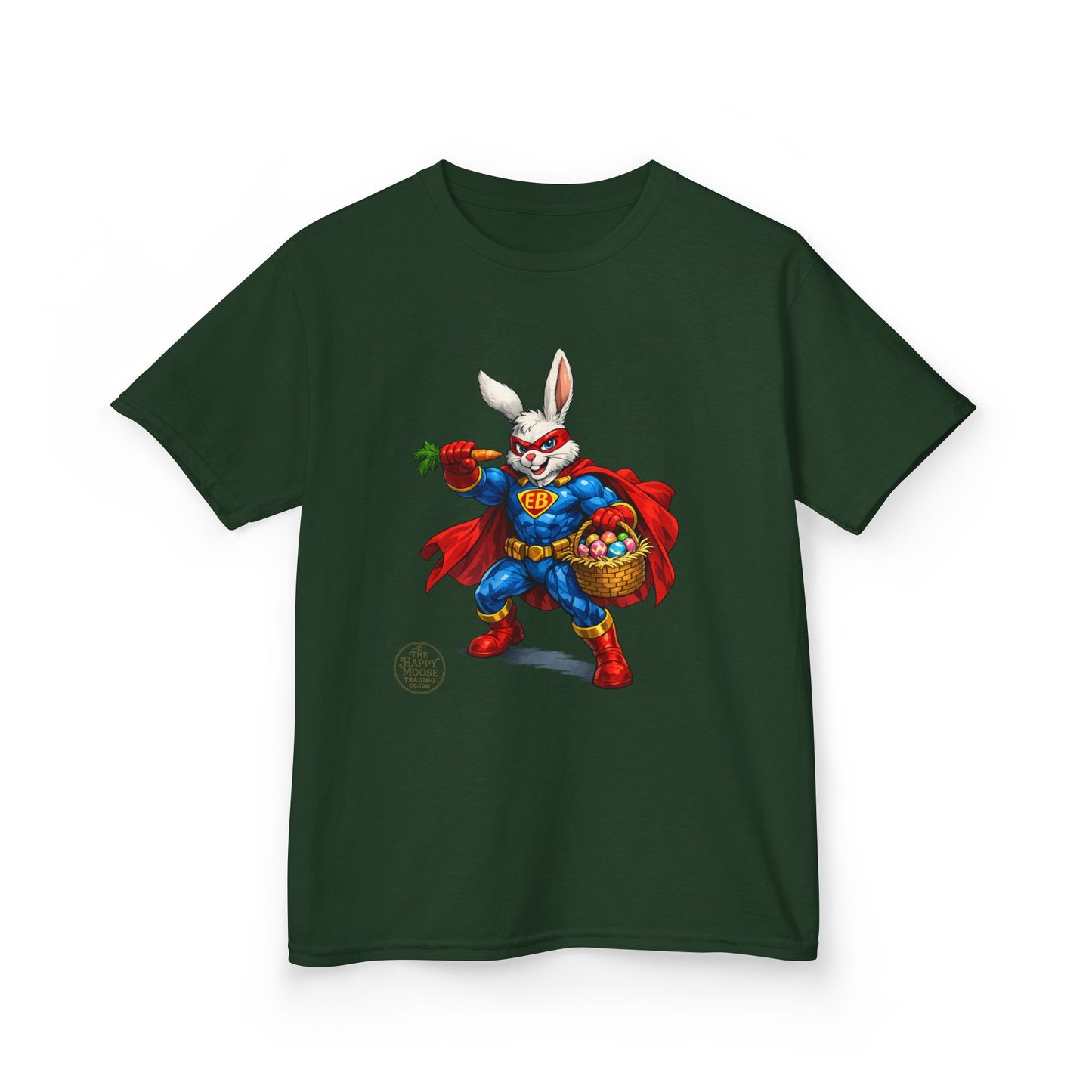 Kids Superhero Bunny T‑Shirt — Easter Basket & Carrot Costume