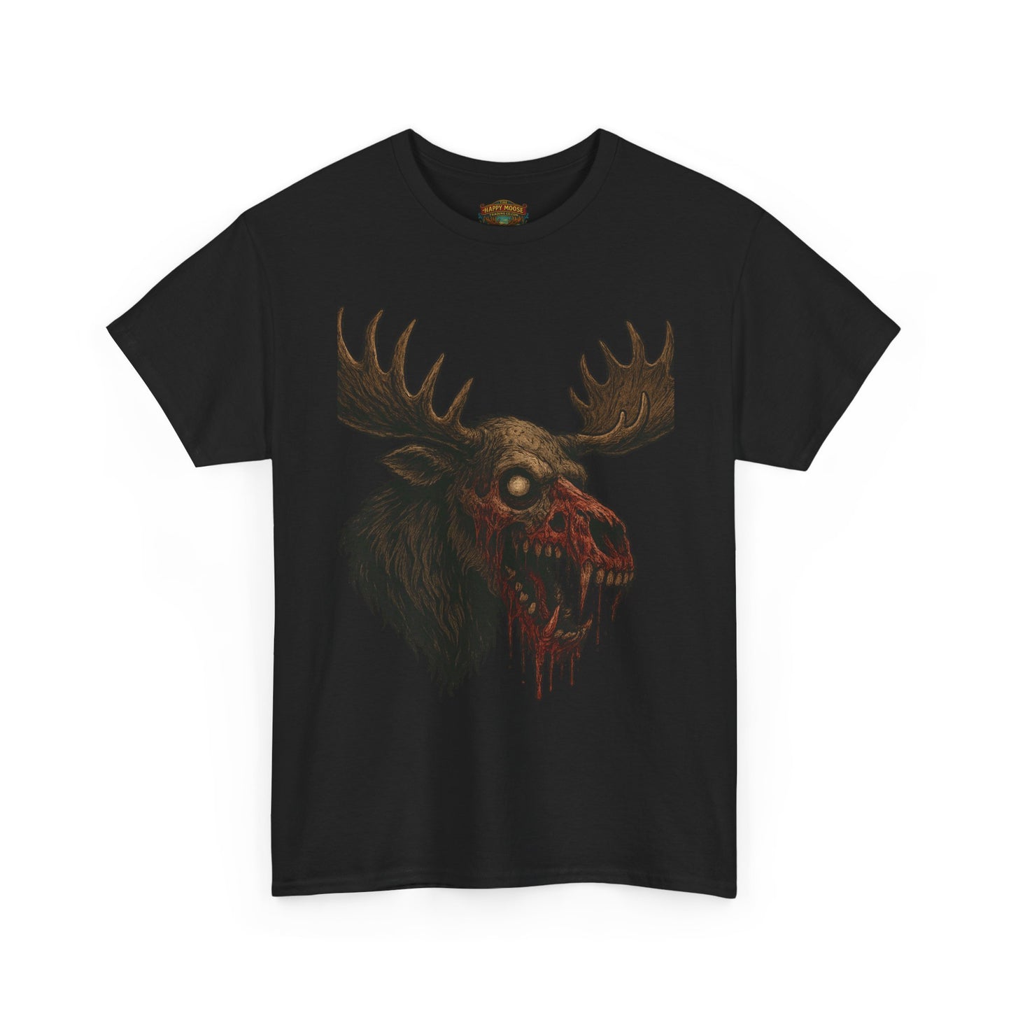 Horror Moose Skull Tee — Creepy Dripping Monster Head Graphic T-Shirt