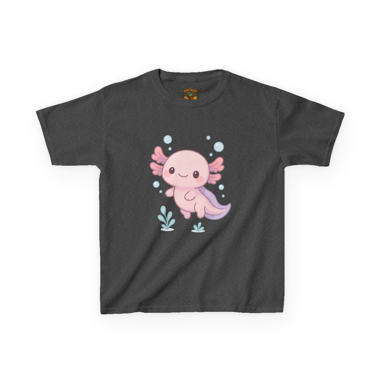 Kids Axolotl T‑Shirt — Cute Pink Axolotl Cartoon Tee for Kids