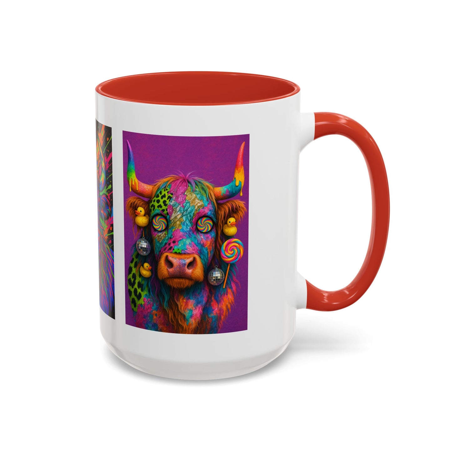 Psychedelic Highland Cow Accent Coffee Mug — Colorful Neon Farm Animal Art (11/15 oz)