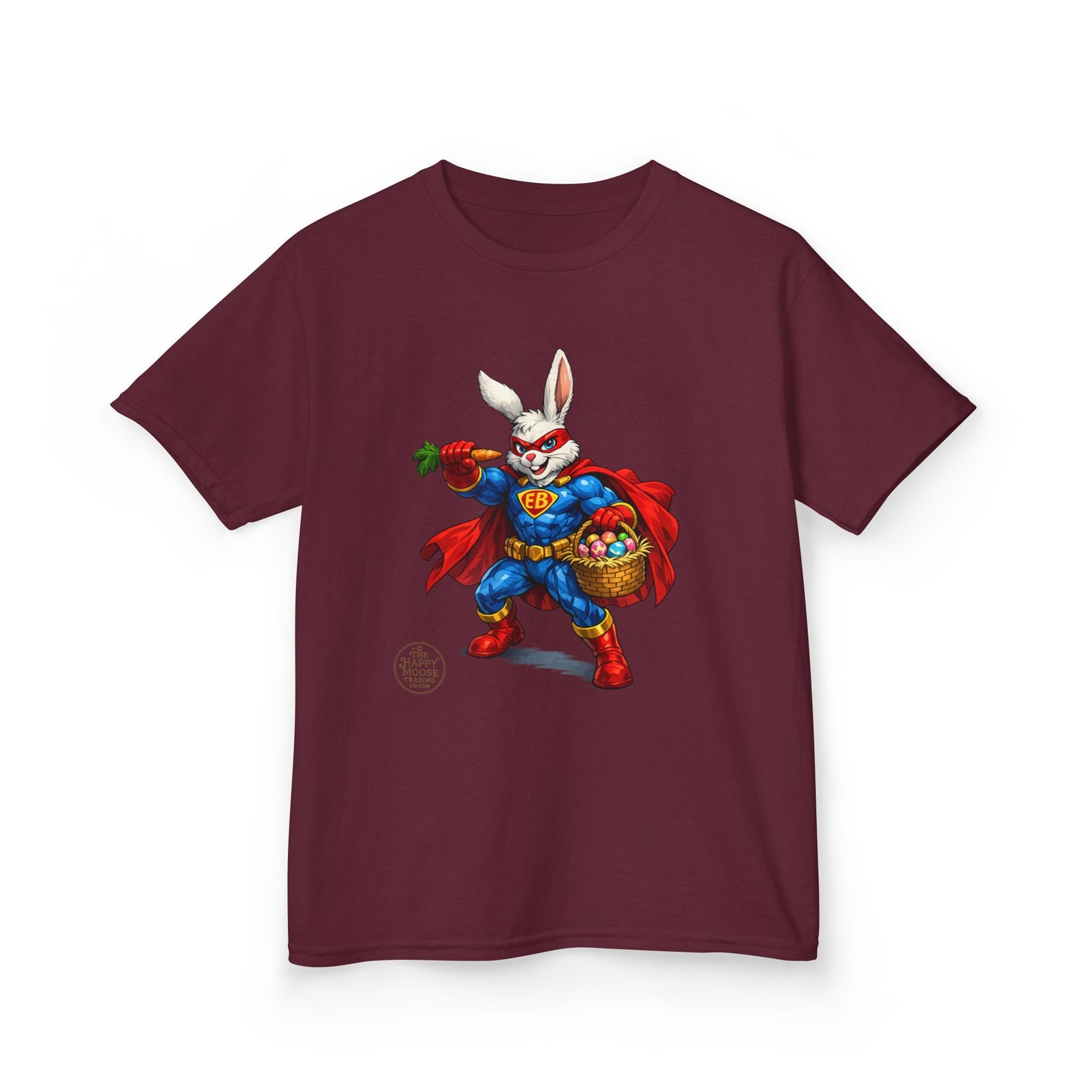 Kids Superhero Bunny T‑Shirt — Easter Basket & Carrot Costume