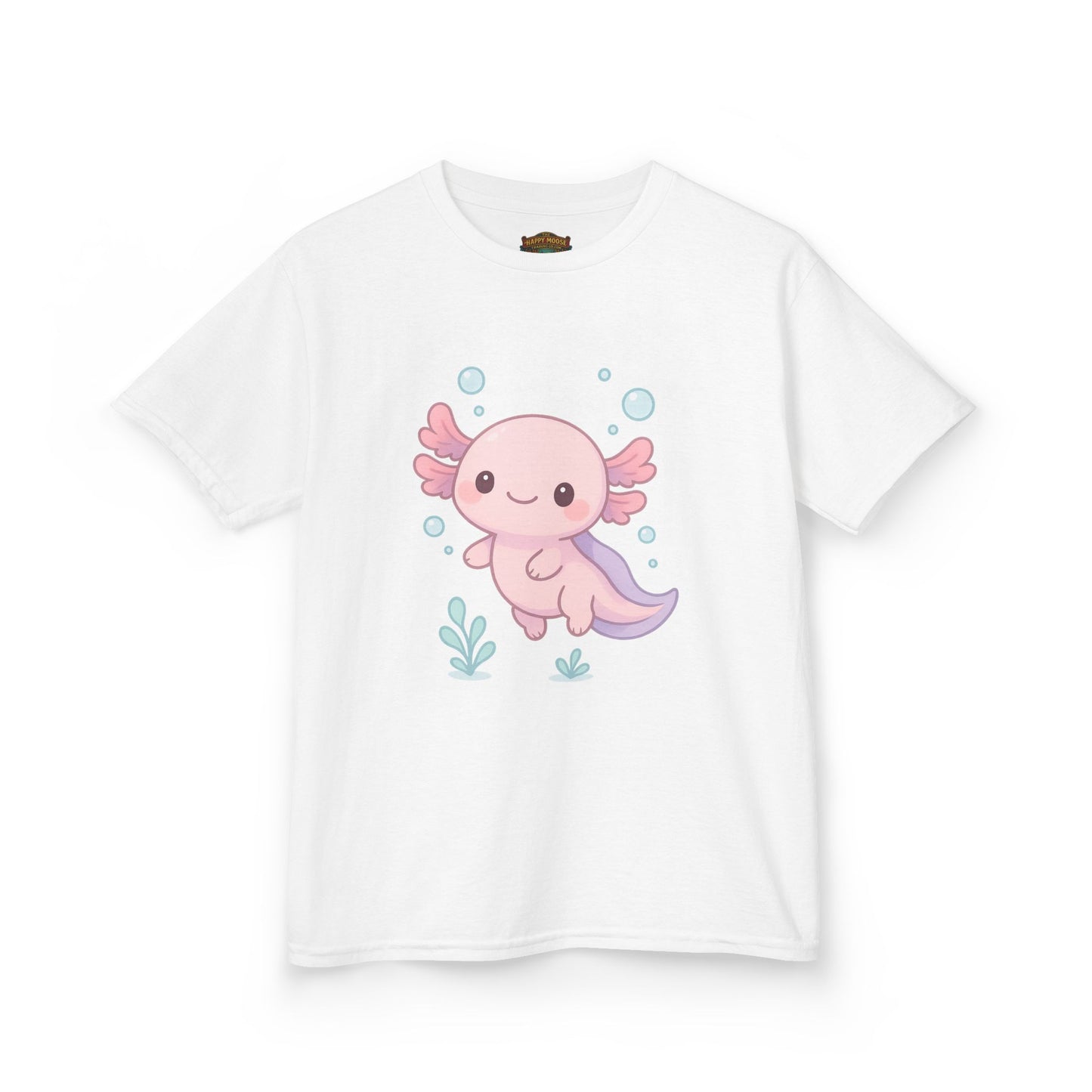 Kids Axolotl T‑Shirt — Cute Pink Axolotl Cartoon Tee for Kids