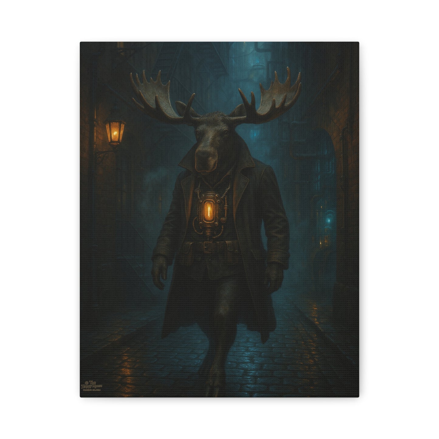 Moose Lantern Matte Canvas Print — Dark Fantasy Wall Art (Stretched)