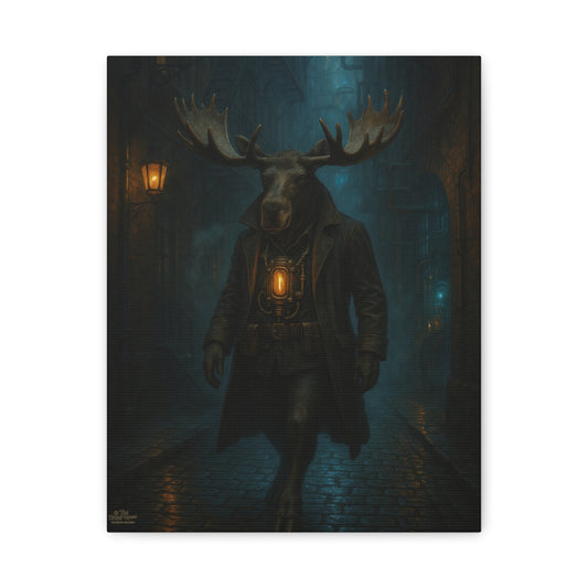 Moose Lantern Matte Canvas Print — Dark Fantasy Wall Art (Stretched)