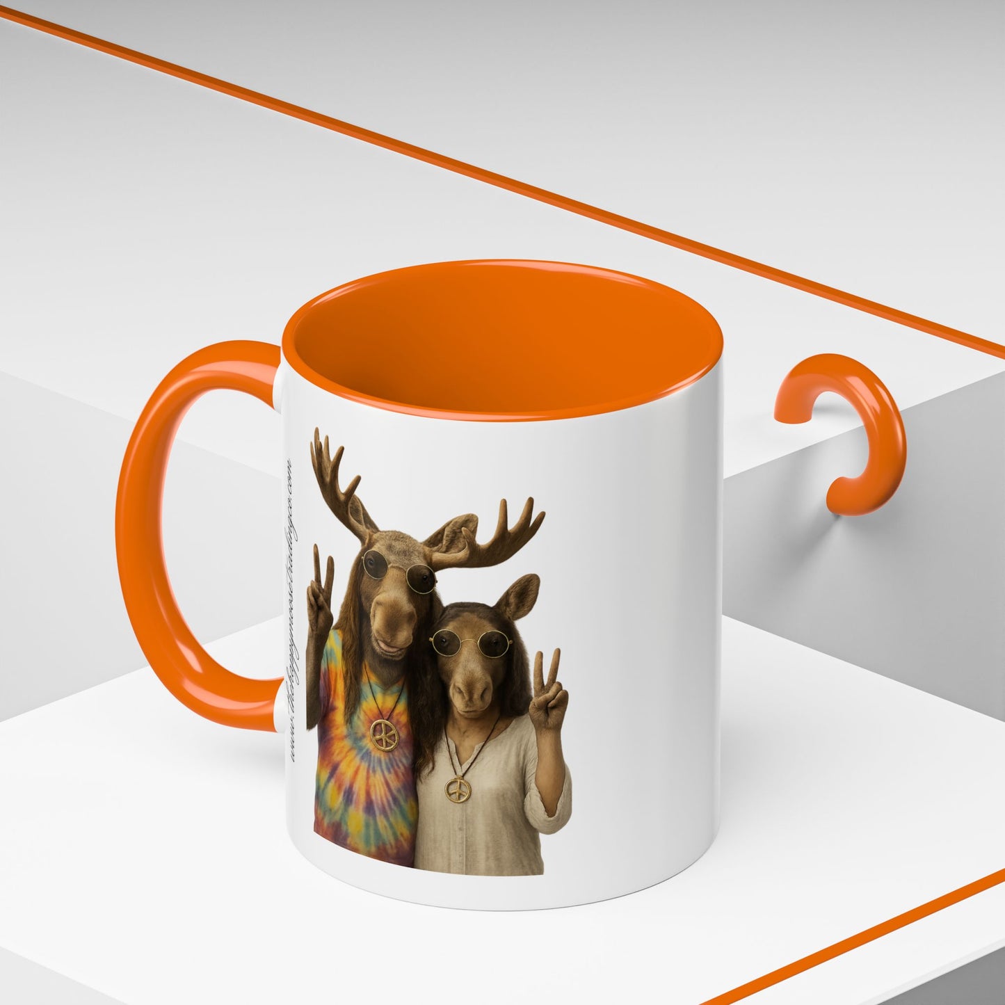 Peaceful Moose Couple Accent Coffee Mug — Hippie Tie-Dye Moose Peace Sign 11/15oz