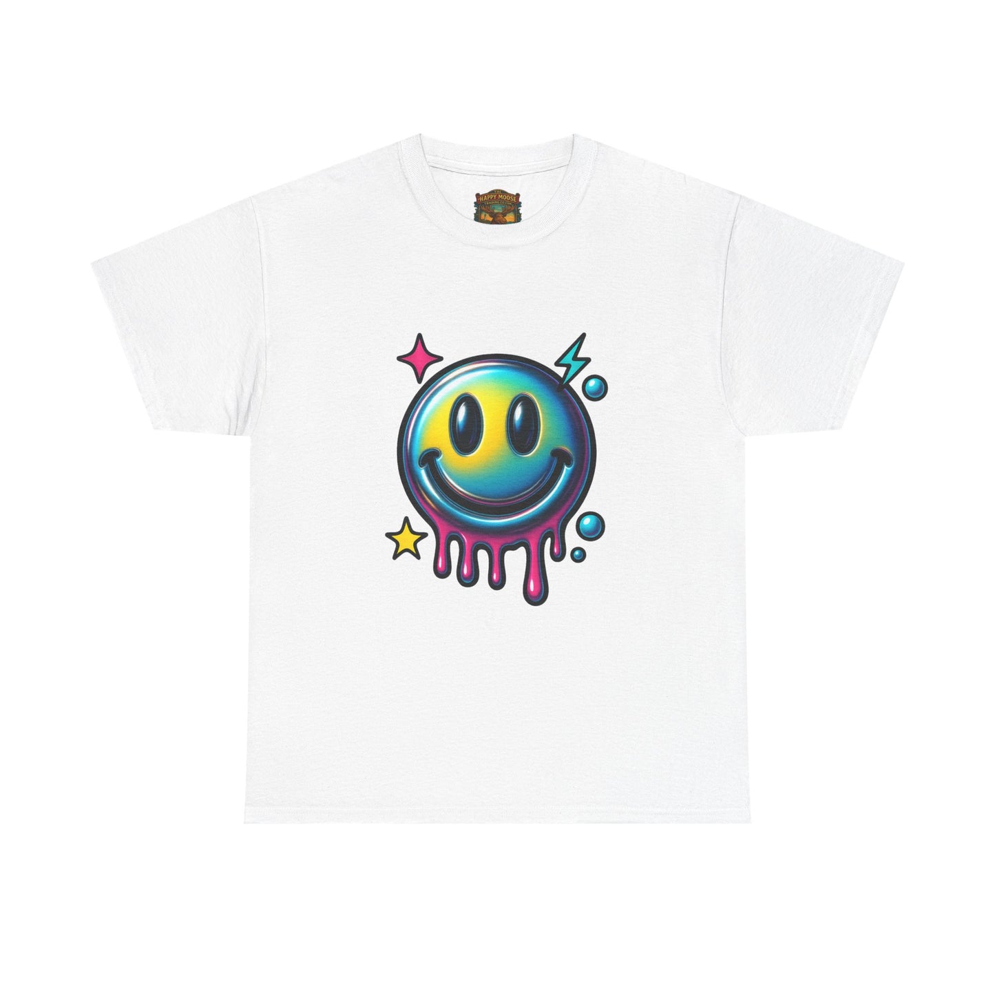 Smiley Drip Graphic Tee — Neon Melting Smiley Face T-Shirt