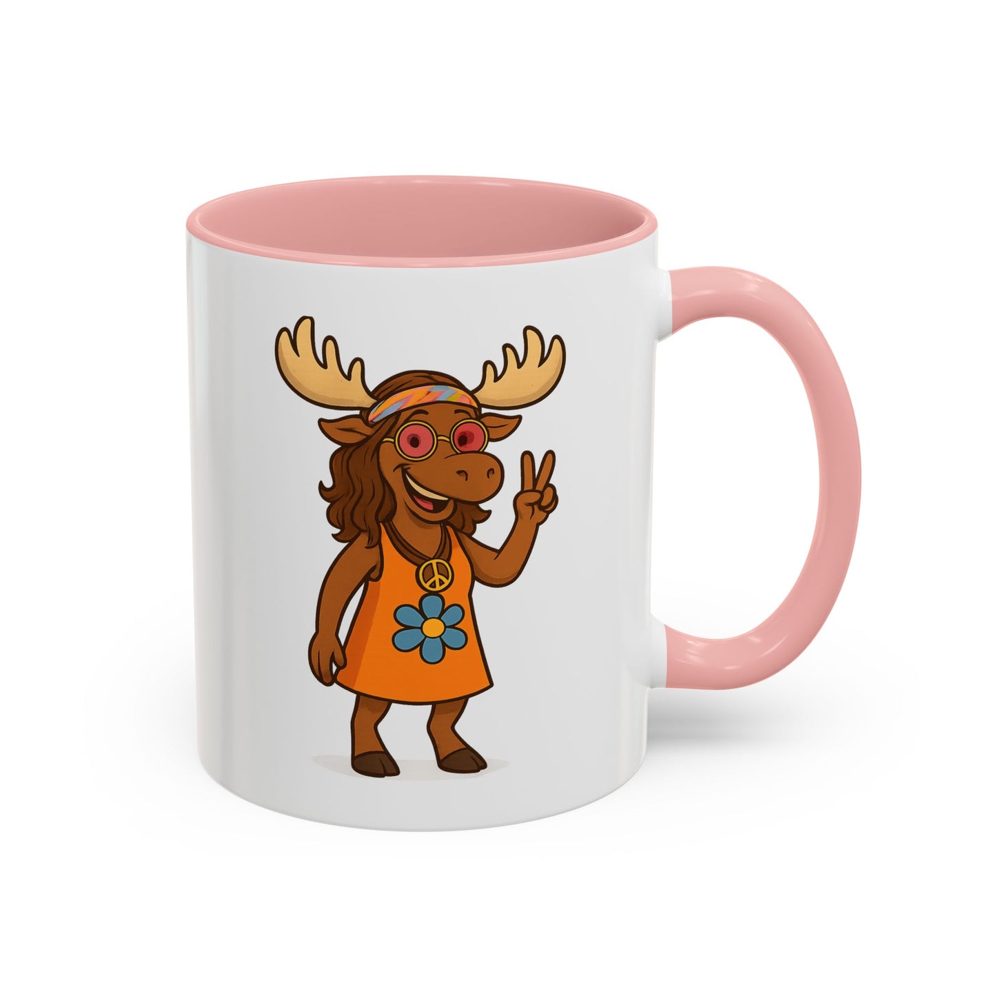 Hippie Moose Coffee Mug — Peace Sign Retro Moose Accent Mug (11/15oz)